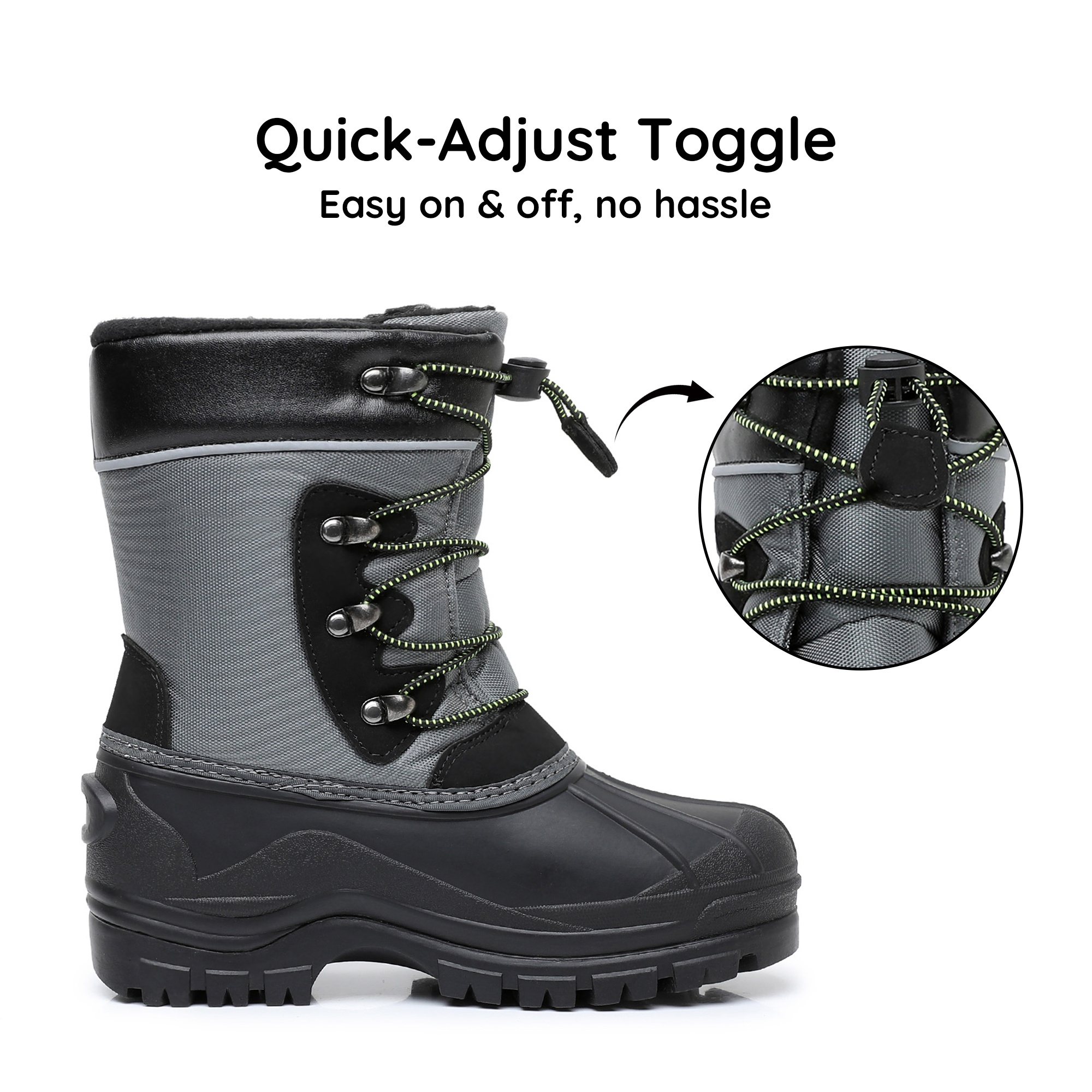 Apakowa Kids Boys Girls Winter Snow Boots Waterproof Outdoor Insulated Snow Boots (Little Kid/Big Kid)-H3306-BlackGrey