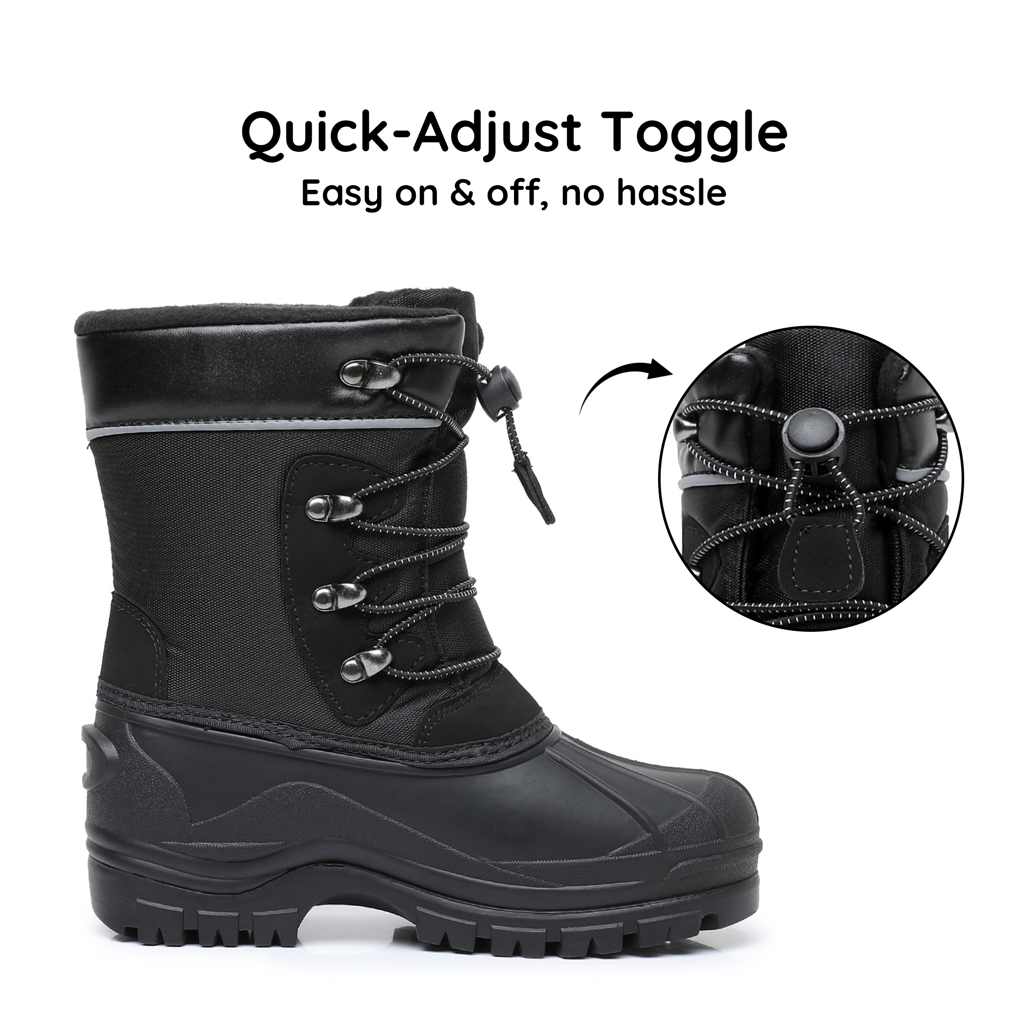 Apakowa Kids Boys Girls Winter Snow Boots Waterproof Outdoor Insulated Snow Boots (Little Kid/Big Kid)-H3306-Black