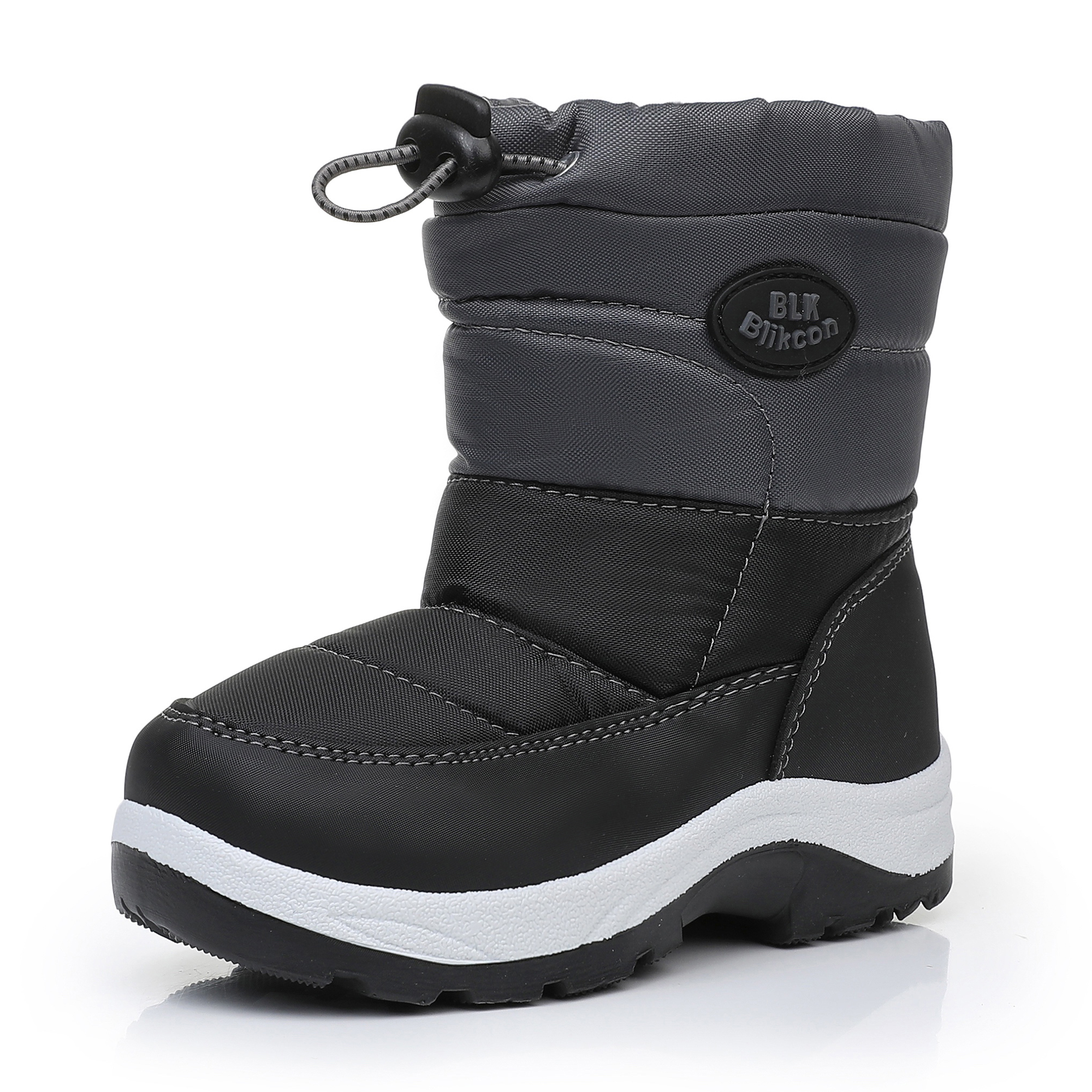 Blikcon Boys Girls Snow Boots Slip Resistant Waterproof Winter Boots (Toddler/Little Kid)-BLK-H0326-BlackGrey