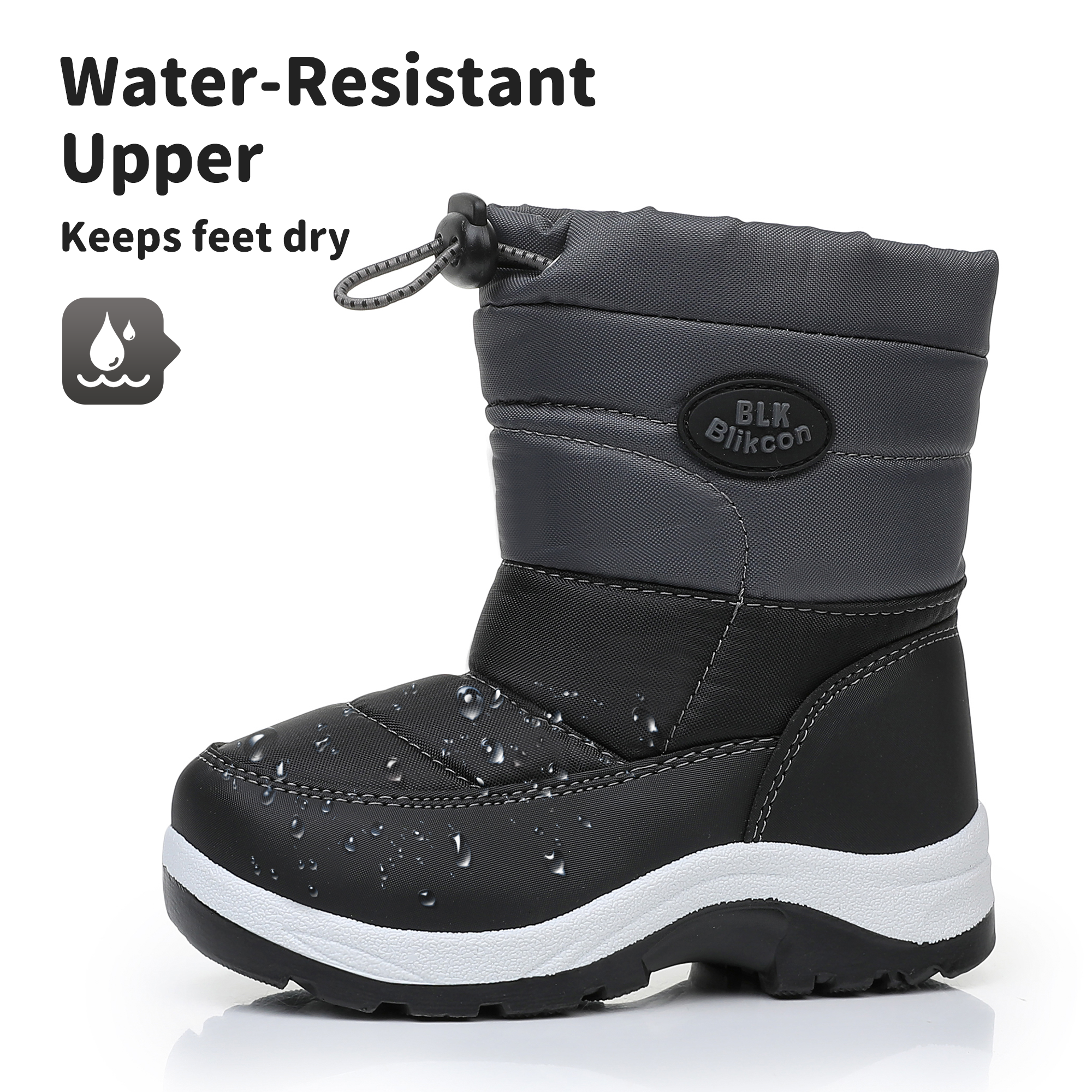 Blikcon Boys Girls Snow Boots Slip Resistant Waterproof Winter Boots (Toddler/Little Kid)-BLK-H0326-BlackGrey