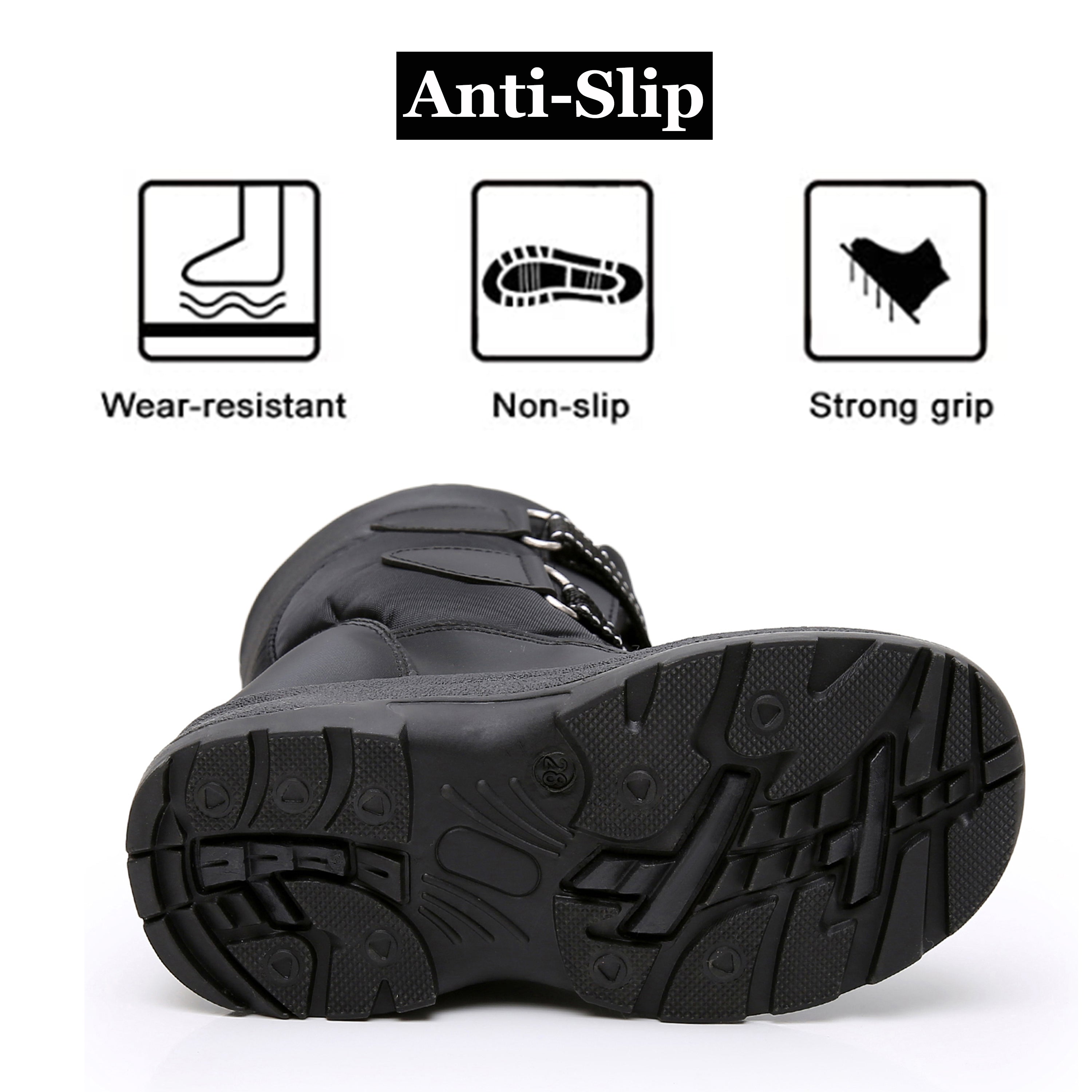 Apakowa Kids Boys Snow Boots Winter Waterproof Slip Resistant Cold Weather Boots (Toddler/Little Kid/Big Kid)-HDL018-Black