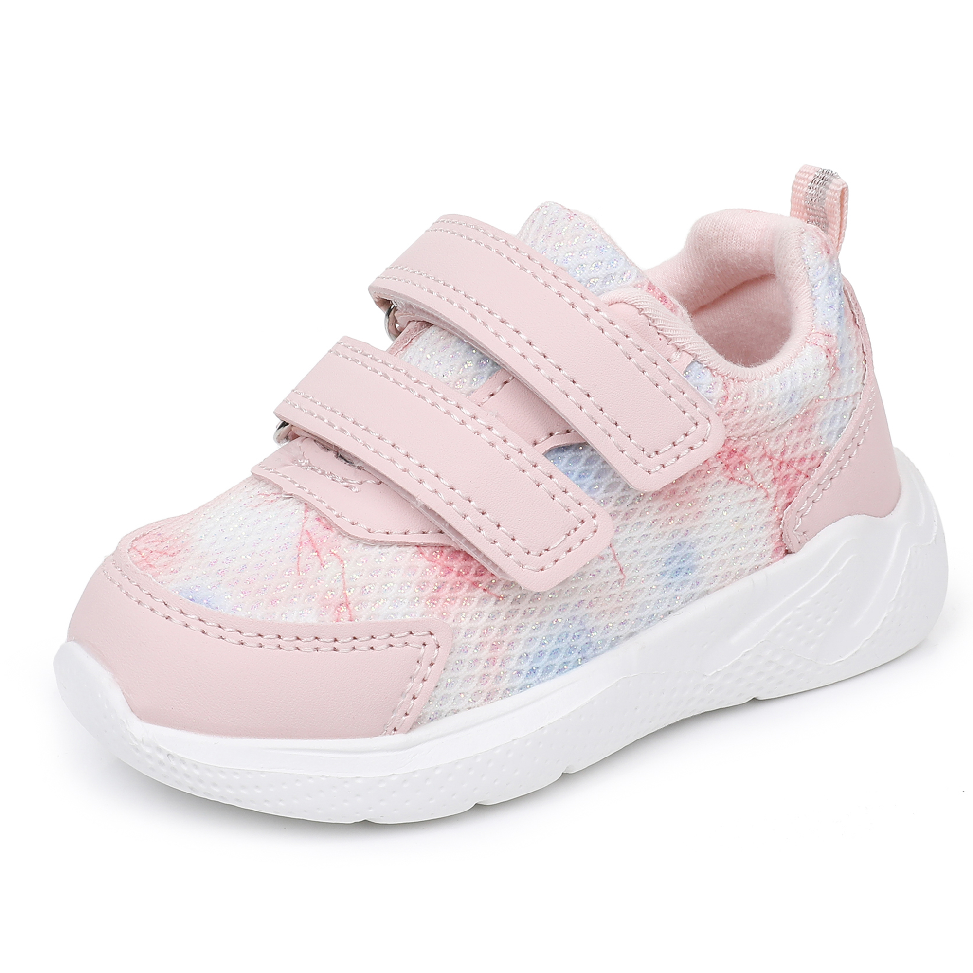 Apakowa Infant & Toddler Boys Girls Sneakers – Breathable Mesh First Walker Shoes with Adjustable Strap or Elastic Laces, Lightweight Non-Slip Athletic Shoes for Early Walkers (6-24 Months)-RF527-Blush Pink