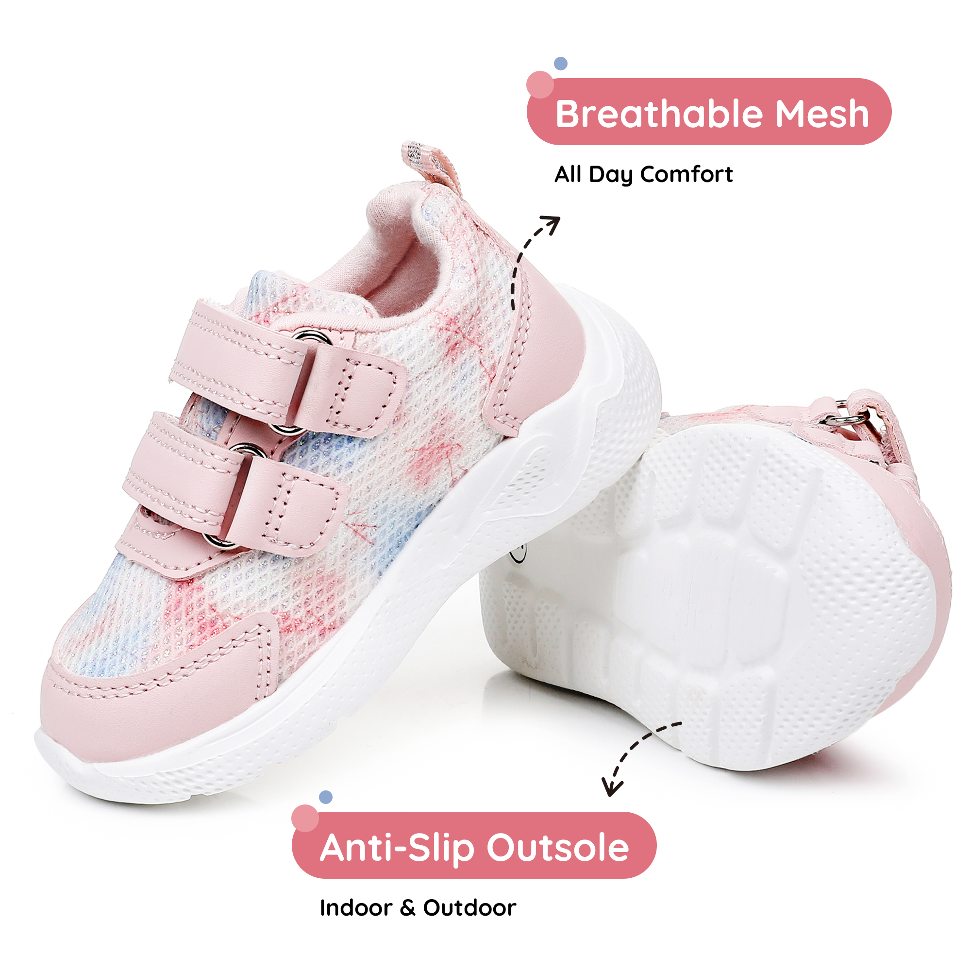 Apakowa Infant & Toddler Boys Girls Sneakers – Breathable Mesh First Walker Shoes with Adjustable Strap or Elastic Laces, Lightweight Non-Slip Athletic Shoes for Early Walkers (6-24 Months)-RF527-Blush Pink