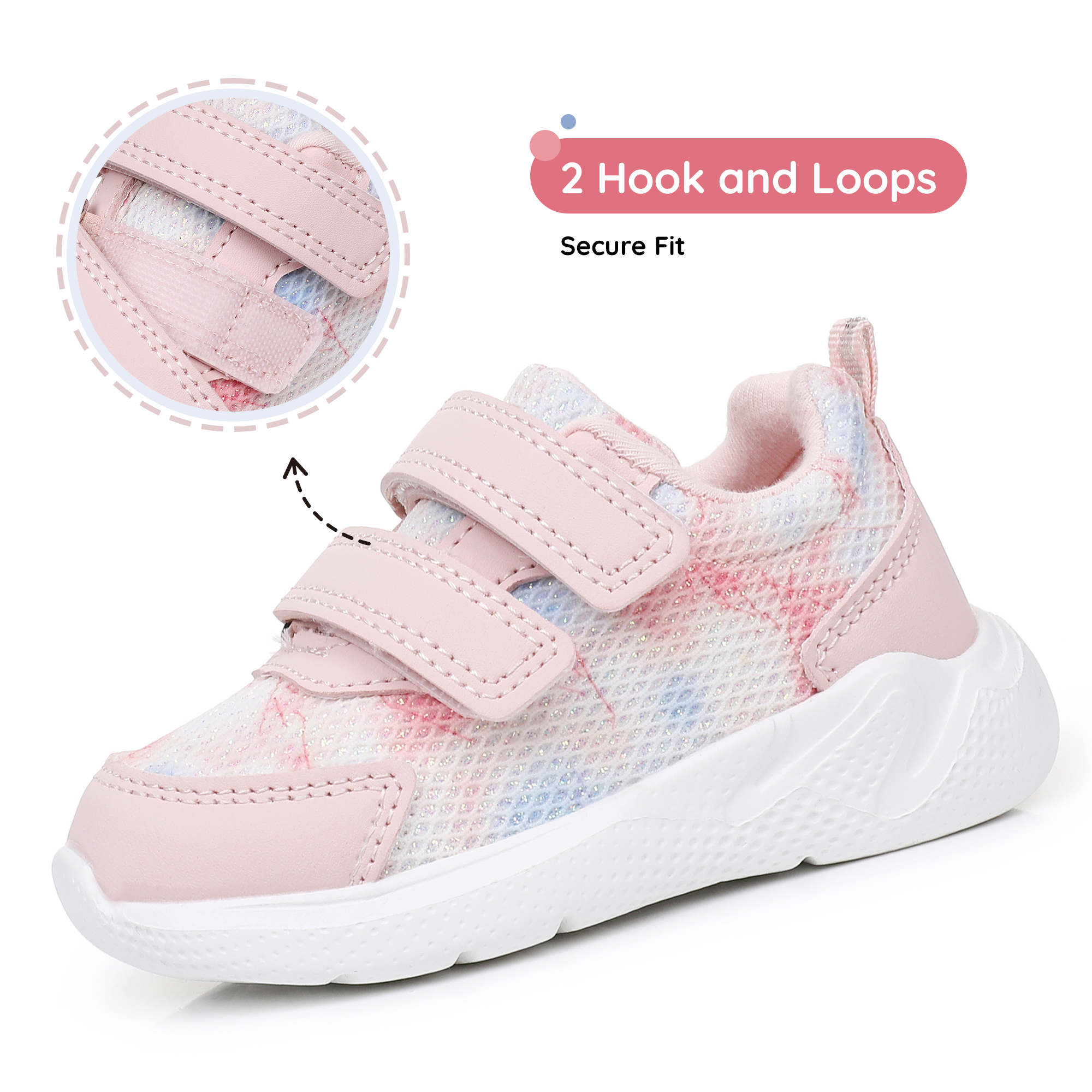 Apakowa Infant & Toddler Boys Girls Sneakers – Breathable Mesh First Walker Shoes with Adjustable Strap or Elastic Laces, Lightweight Non-Slip Athletic Shoes for Early Walkers (6-24 Months)-RF527-Blush Pink