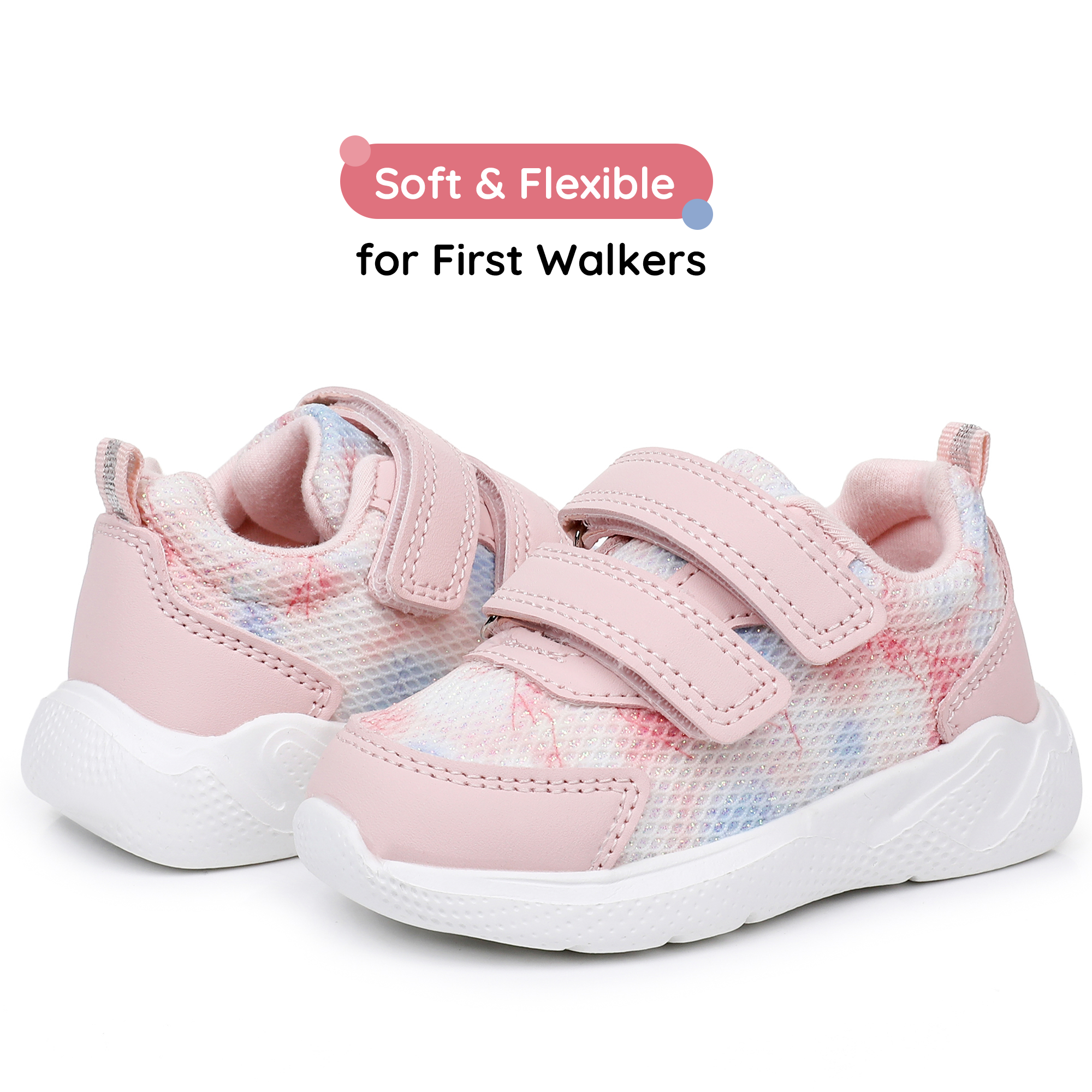 Apakowa Infant & Toddler Boys Girls Sneakers – Breathable Mesh First Walker Shoes with Adjustable Strap or Elastic Laces, Lightweight Non-Slip Athletic Shoes for Early Walkers (6-24 Months)-RF527-Blush Pink
