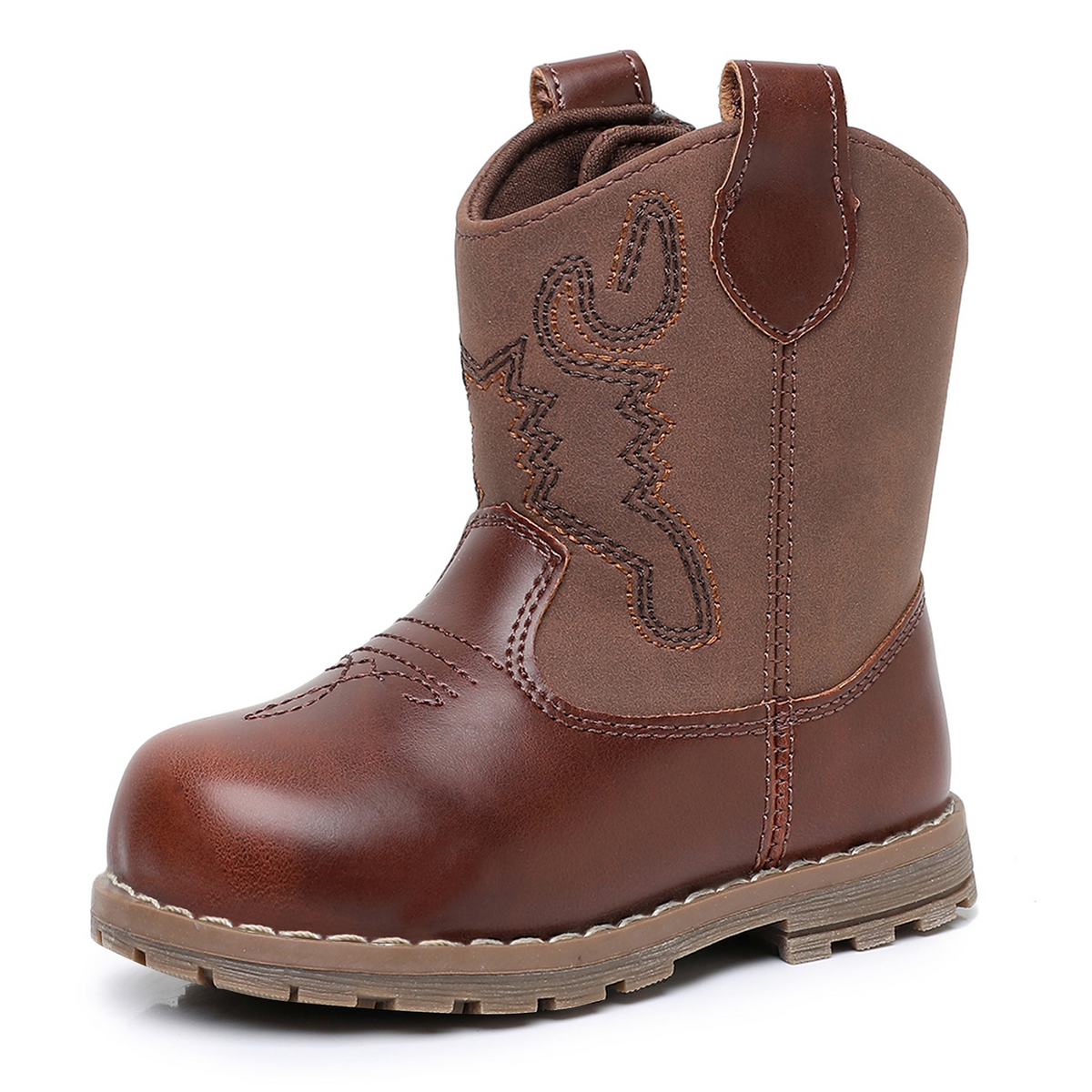 Apakowa Baby & Toddler Cowboy Boots for Boys Girls Infant Baby Cowboy Cowgirl Western Boots Round Toe All Seasons 6-36 Months (Infant/Toddler)-DY830-Brown