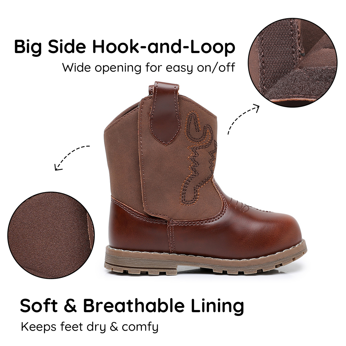 Apakowa Baby & Toddler Cowboy Boots for Boys Girls Infant Baby Cowboy Cowgirl Western Boots Round Toe All Seasons 6-36 Months (Infant/Toddler)-DY830-Brown