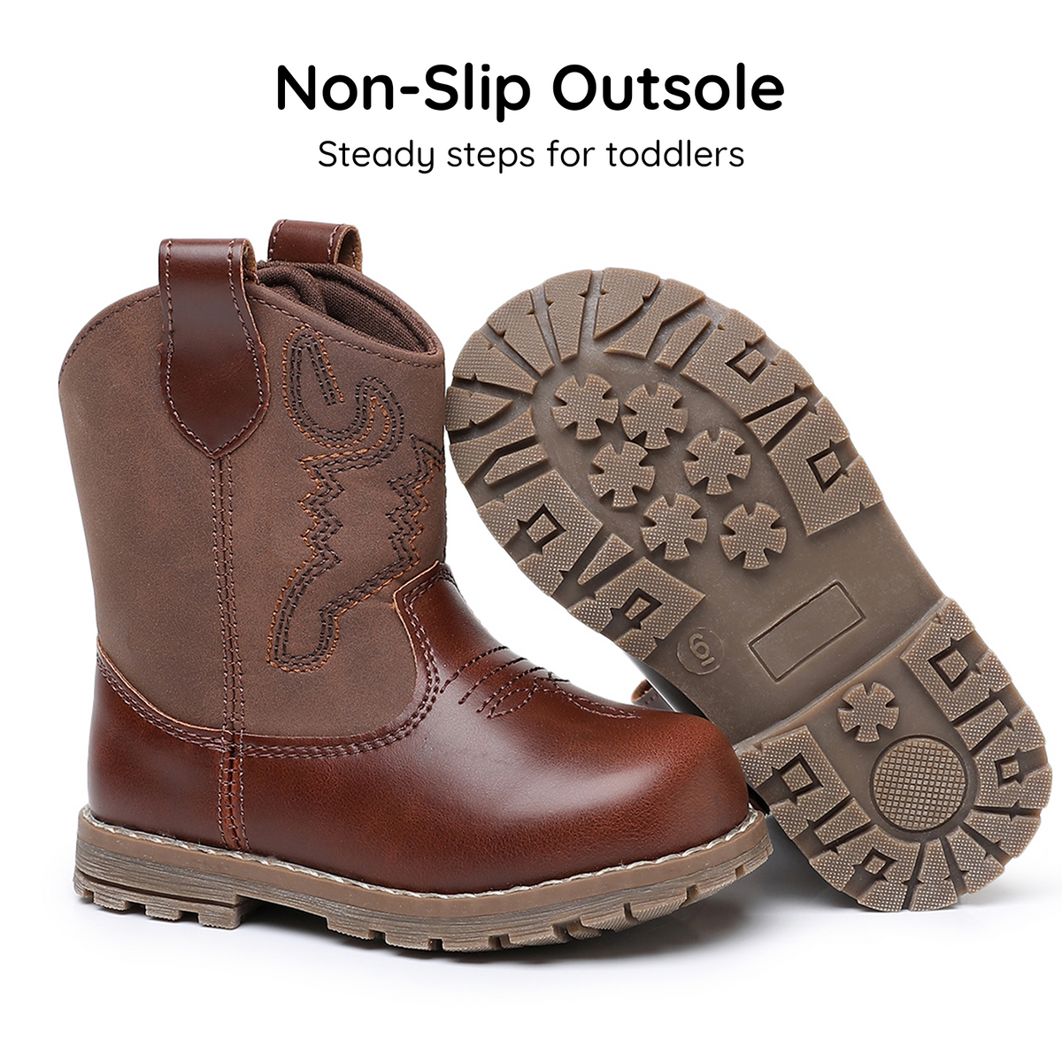 Apakowa Baby & Toddler Cowboy Boots for Boys Girls Infant Baby Cowboy Cowgirl Western Boots Round Toe All Seasons 6-36 Months (Infant/Toddler)-DY830-Brown