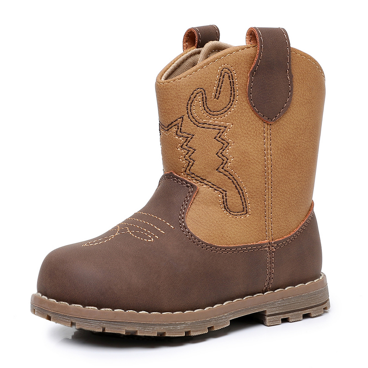 Apakowa Baby & Toddler Cowboy Boots for Boys Girls Infant Baby Cowboy Cowgirl Western Boots Round Toe All Seasons 6-36 Months (Infant/Toddler)-DY830-CamelBrown