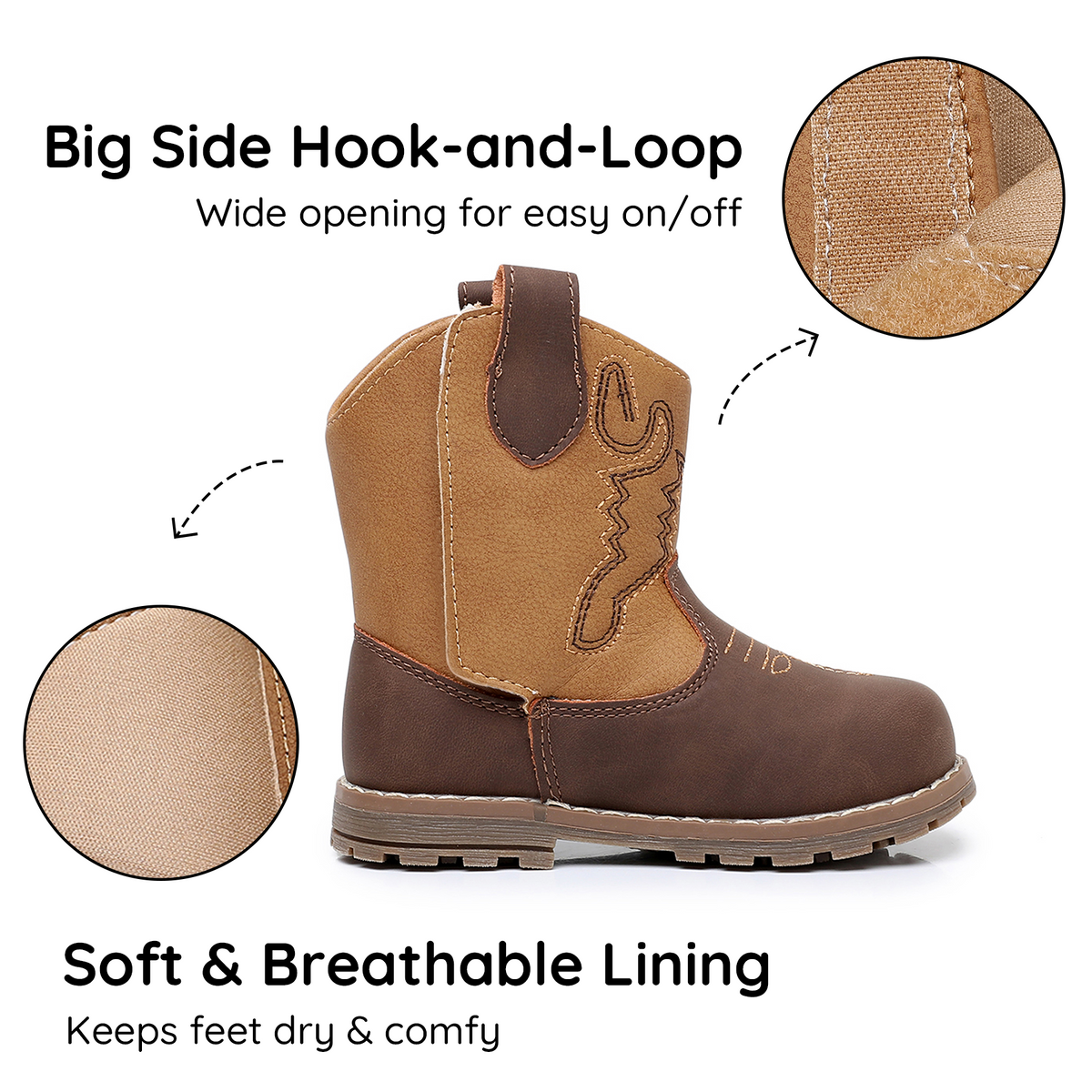Apakowa Baby & Toddler Cowboy Boots for Boys Girls Infant Baby Cowboy Cowgirl Western Boots Round Toe All Seasons 6-36 Months (Infant/Toddler)-DY830-CamelBrown