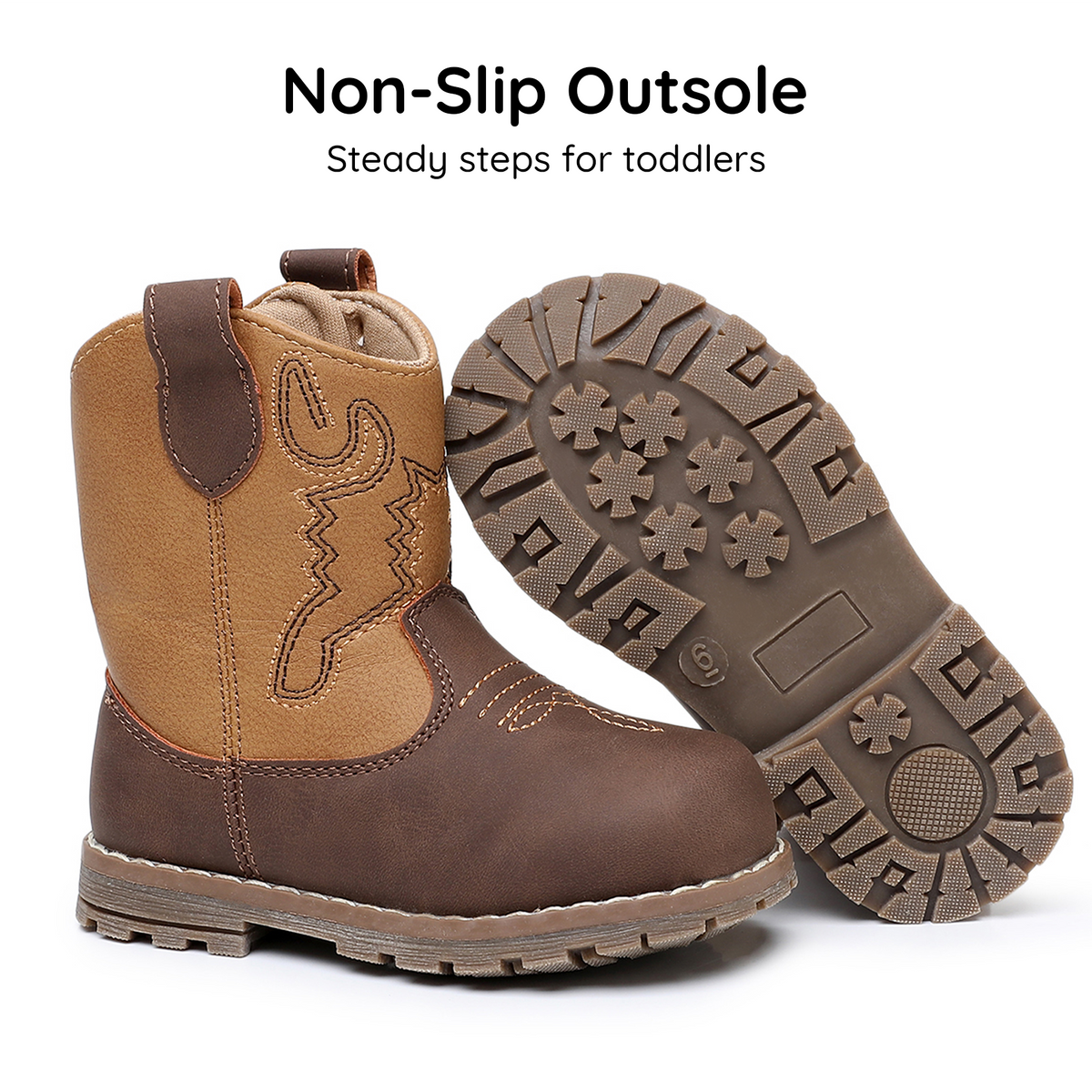 Apakowa Baby & Toddler Cowboy Boots for Boys Girls Infant Baby Cowboy Cowgirl Western Boots Round Toe All Seasons 6-36 Months (Infant/Toddler)-DY830-CamelBrown