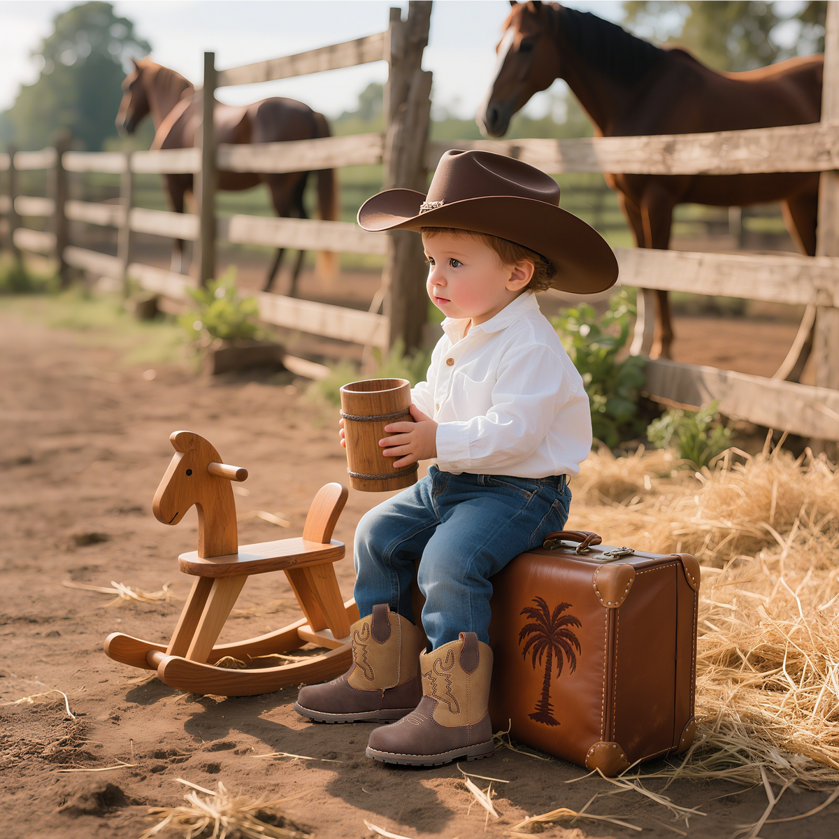 Apakowa Baby & Toddler Cowboy Boots for Boys Girls Infant Baby Cowboy Cowgirl Western Boots Round Toe All Seasons 6-36 Months (Infant/Toddler)-DY830-CamelBrown