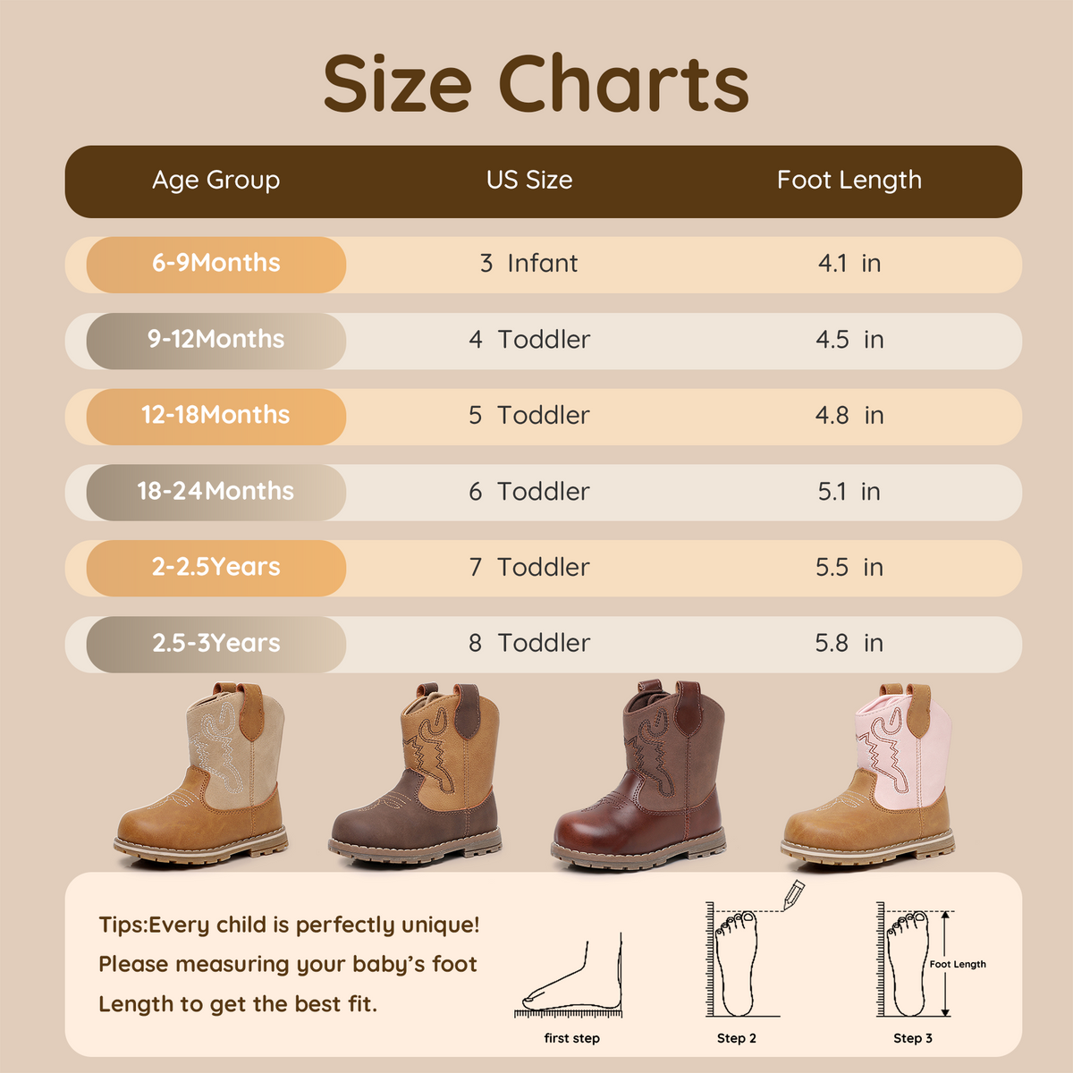 Apakowa Baby & Toddler Cowboy Boots for Boys Girls Infant Baby Cowboy Cowgirl Western Boots Round Toe All Seasons 6-36 Months (Infant/Toddler)-DY830-Brown