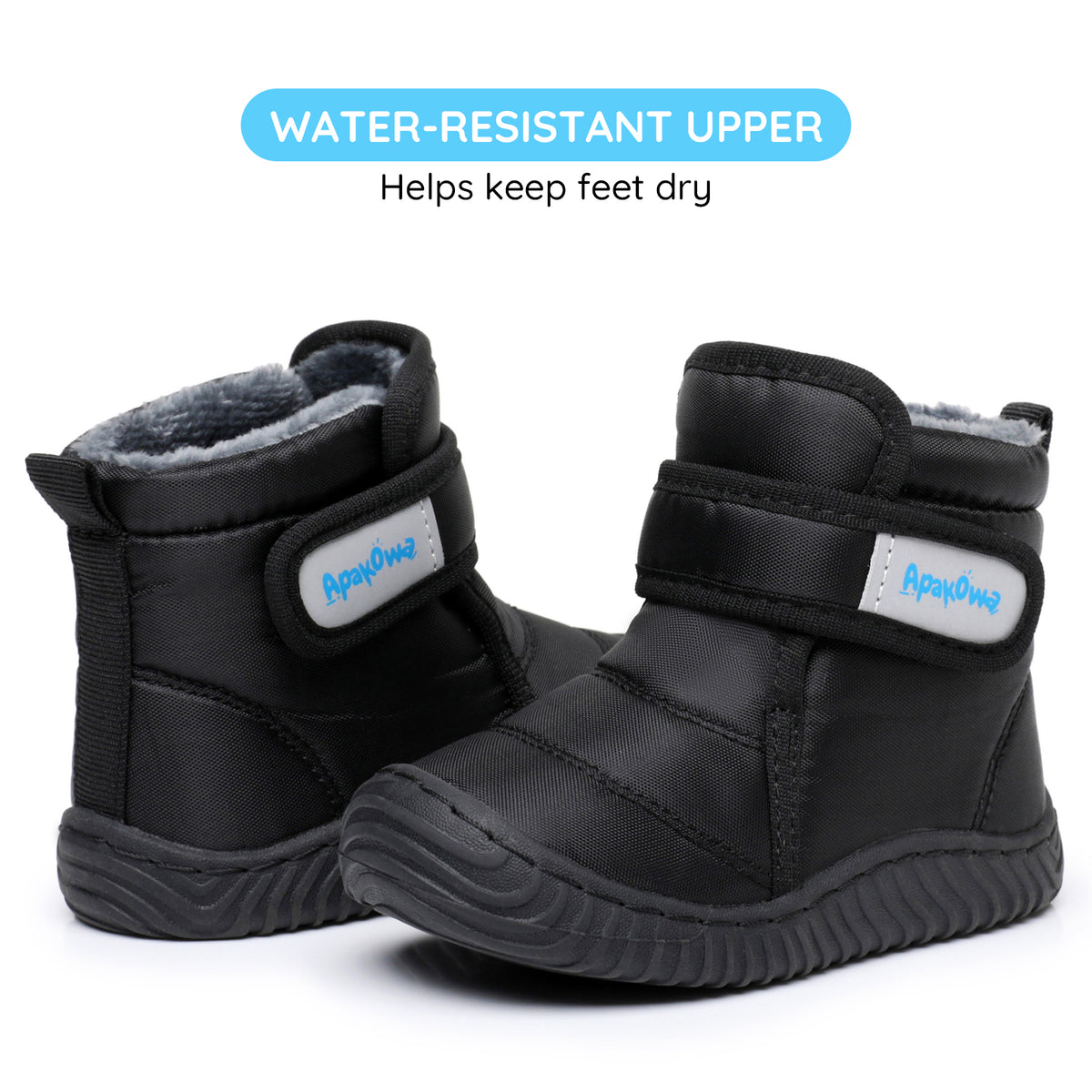 Apakowa Baby Toddler Boys Girls Warm Winter Snow Boots Water-Resistant-DY831-Black
