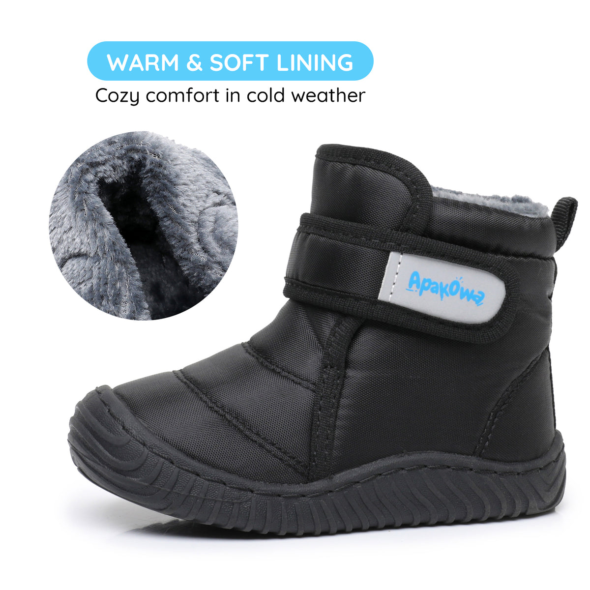 Apakowa Baby Toddler Boys Girls Warm Winter Snow Boots Water-Resistant-DY831-Black