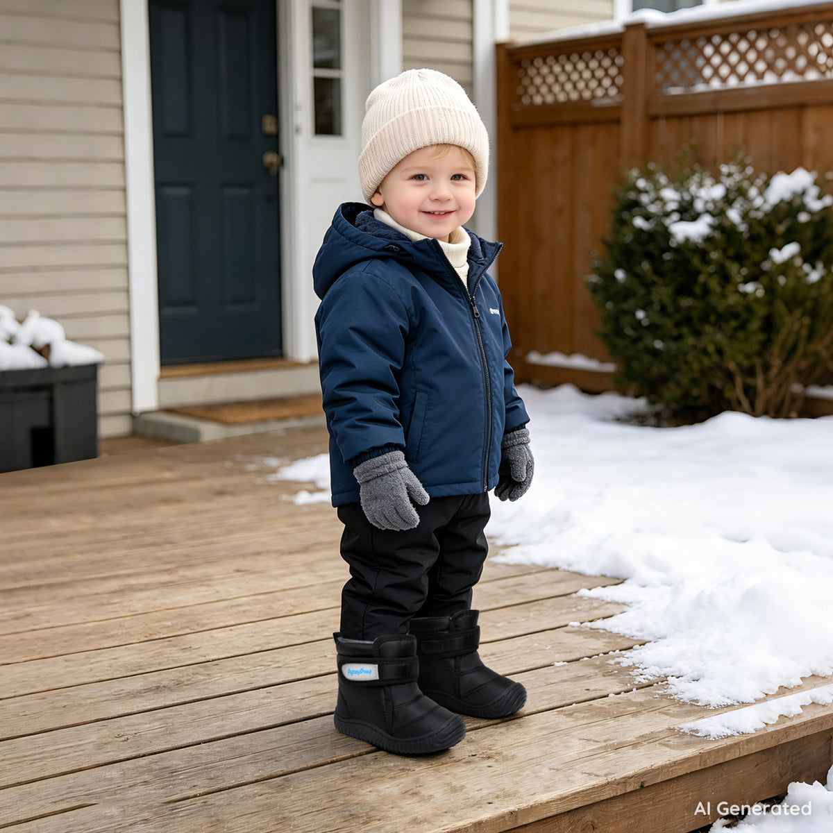 Apakowa Baby Toddler Boys Girls Warm Winter Snow Boots Water-Resistant-DY831-Black