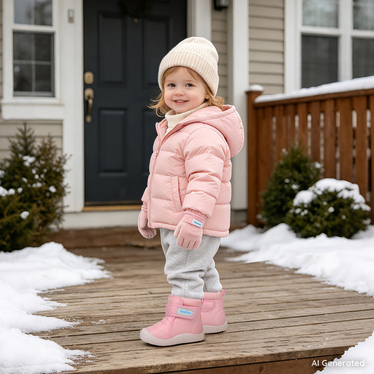 Apakowa Baby Toddler Boys Girls Warm Winter Snow Boots Water-Resistant-DY831-Pink