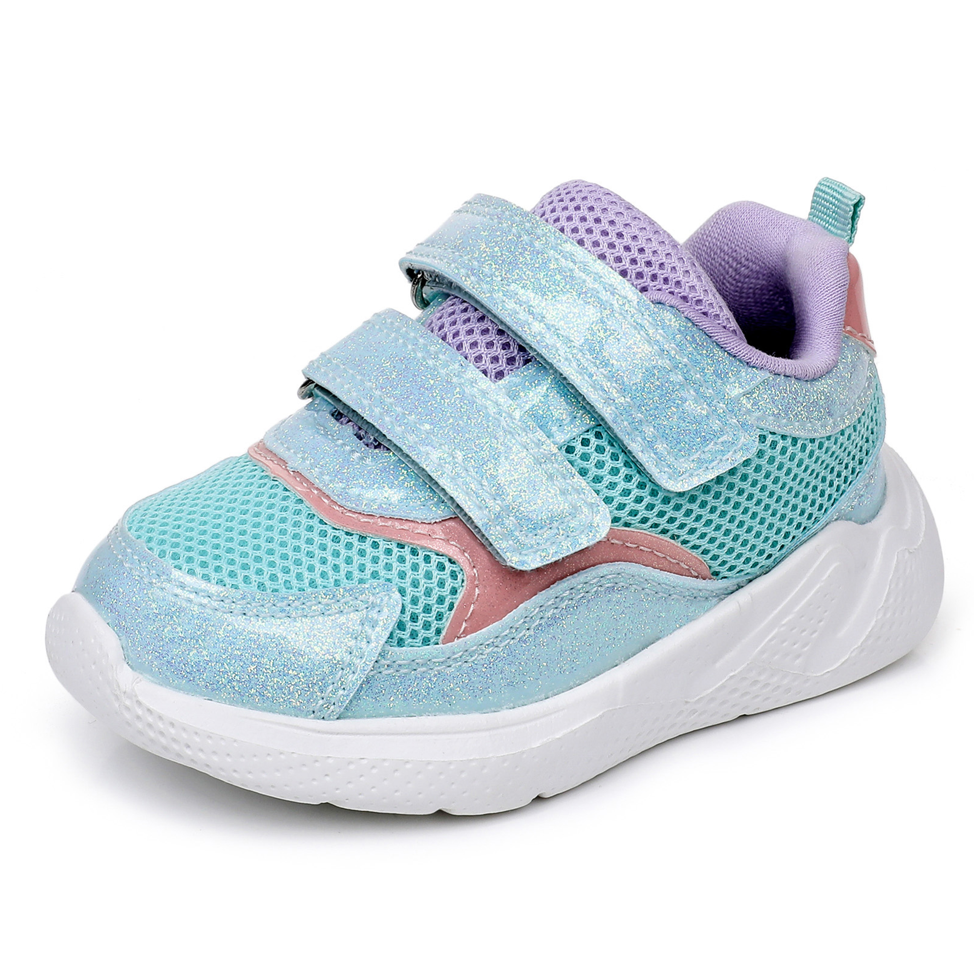 Apakowa Infant & Toddler Boys Girls Sneakers – Breathable Mesh First Walker Shoes with Adjustable Strap or Elastic Laces, Lightweight Non-Slip Athletic Shoes for Early Walkers (6-24 Months)-RF527-Green/Purple
