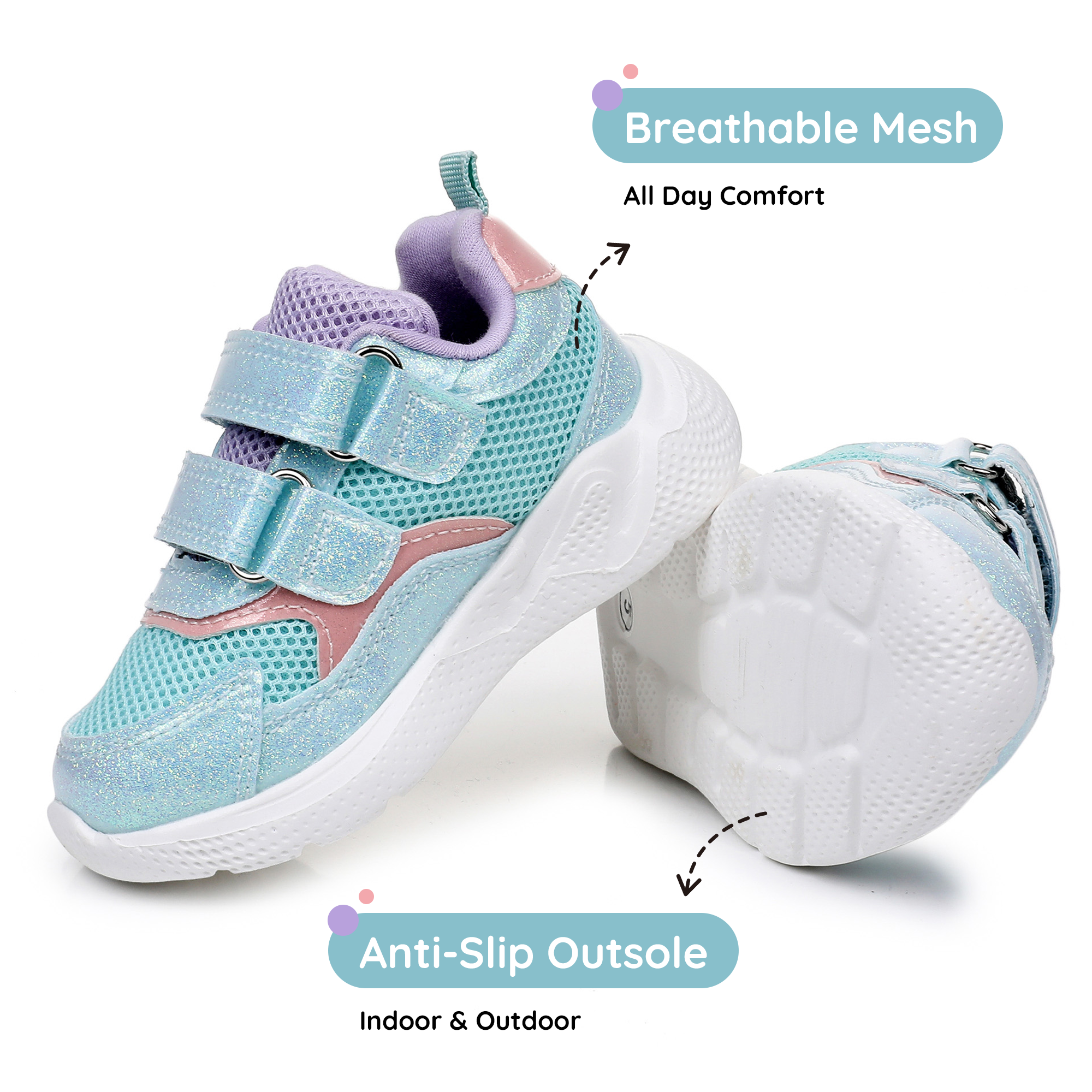 Apakowa Infant & Toddler Boys Girls Sneakers – Breathable Mesh First Walker Shoes with Adjustable Strap or Elastic Laces, Lightweight Non-Slip Athletic Shoes for Early Walkers (6-24 Months)-RF527-Green/Purple