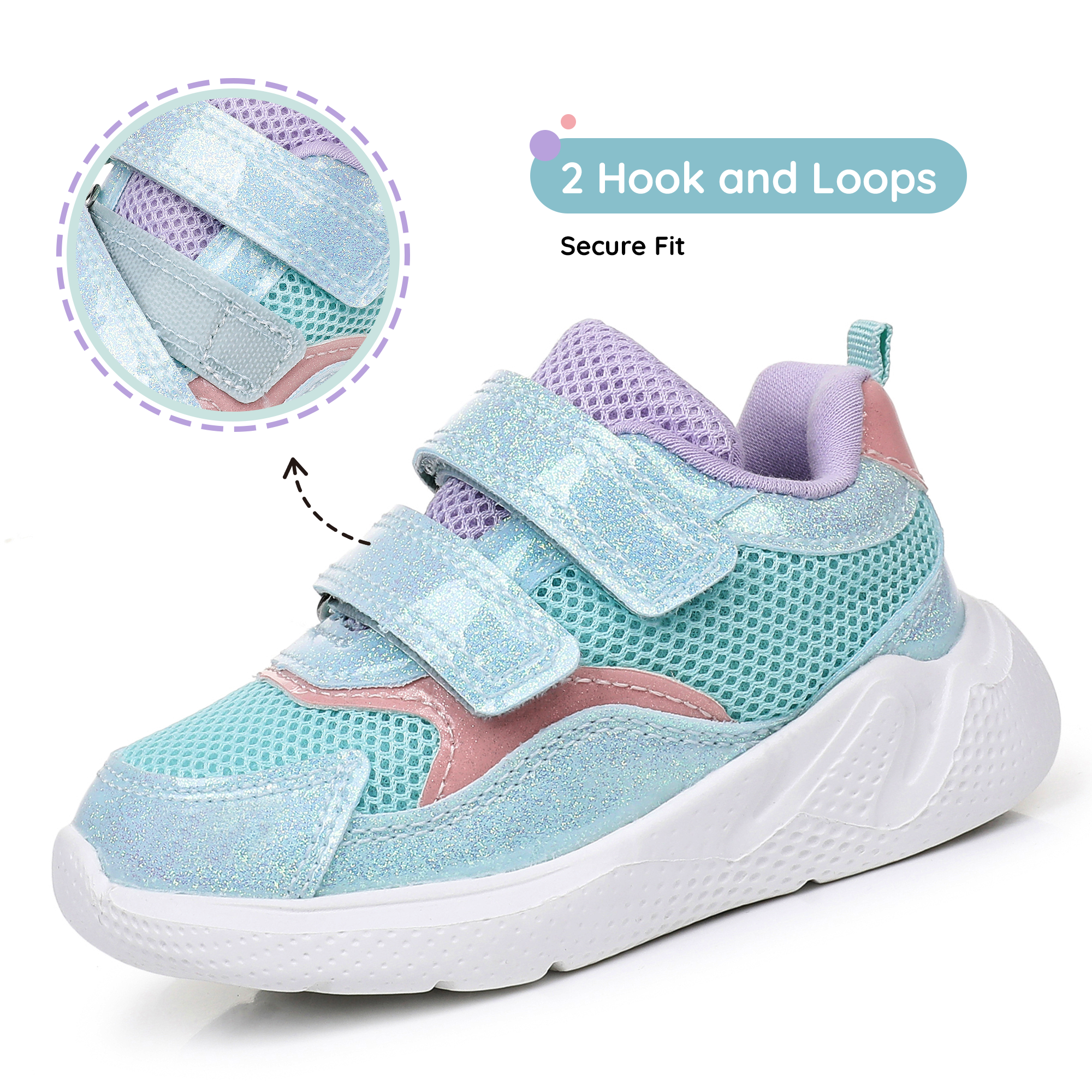 Apakowa Infant & Toddler Boys Girls Sneakers – Breathable Mesh First Walker Shoes with Adjustable Strap or Elastic Laces, Lightweight Non-Slip Athletic Shoes for Early Walkers (6-24 Months)-RF527-Green/Purple