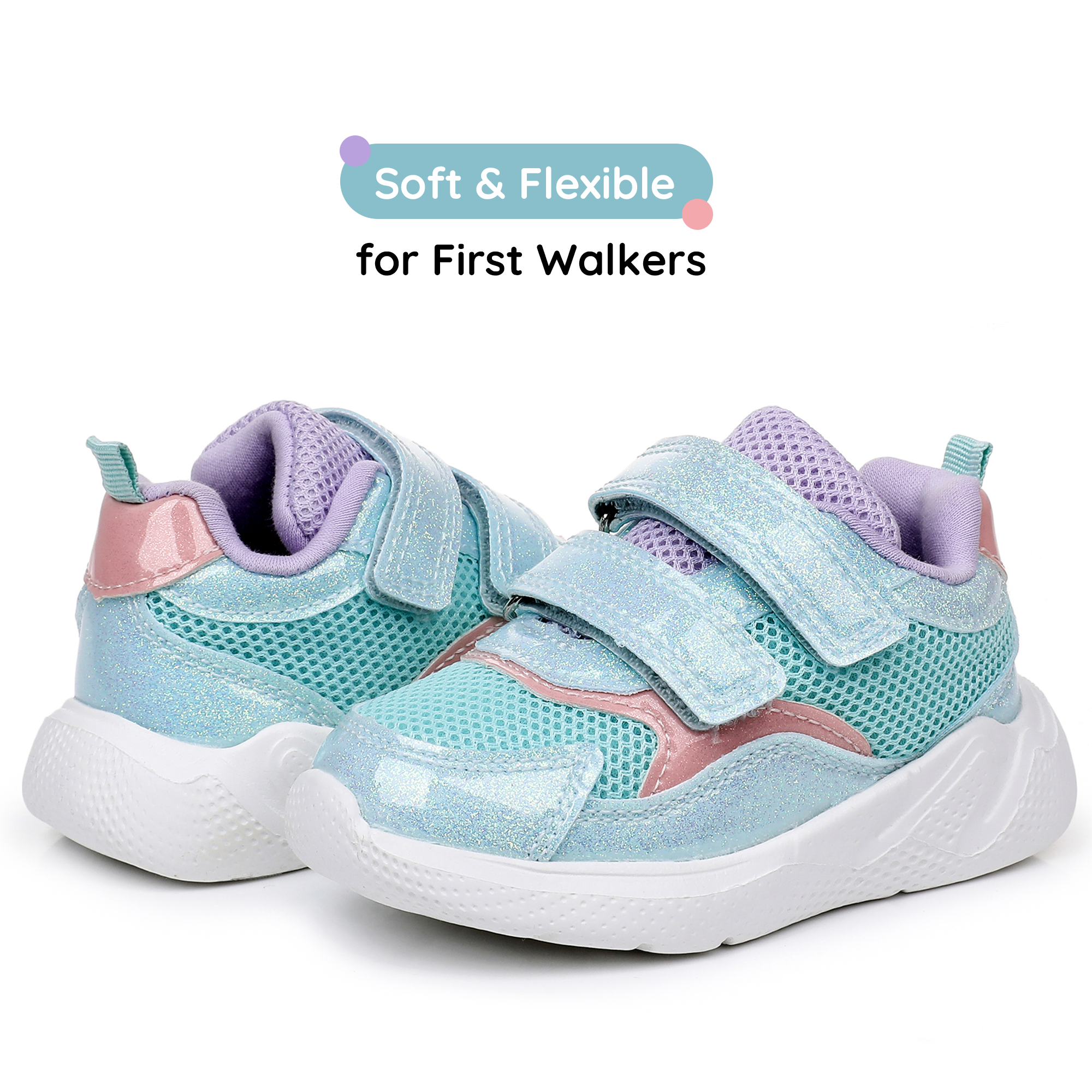 Apakowa Infant & Toddler Boys Girls Sneakers – Breathable Mesh First Walker Shoes with Adjustable Strap or Elastic Laces, Lightweight Non-Slip Athletic Shoes for Early Walkers (6-24 Months)-RF527-Green/Purple
