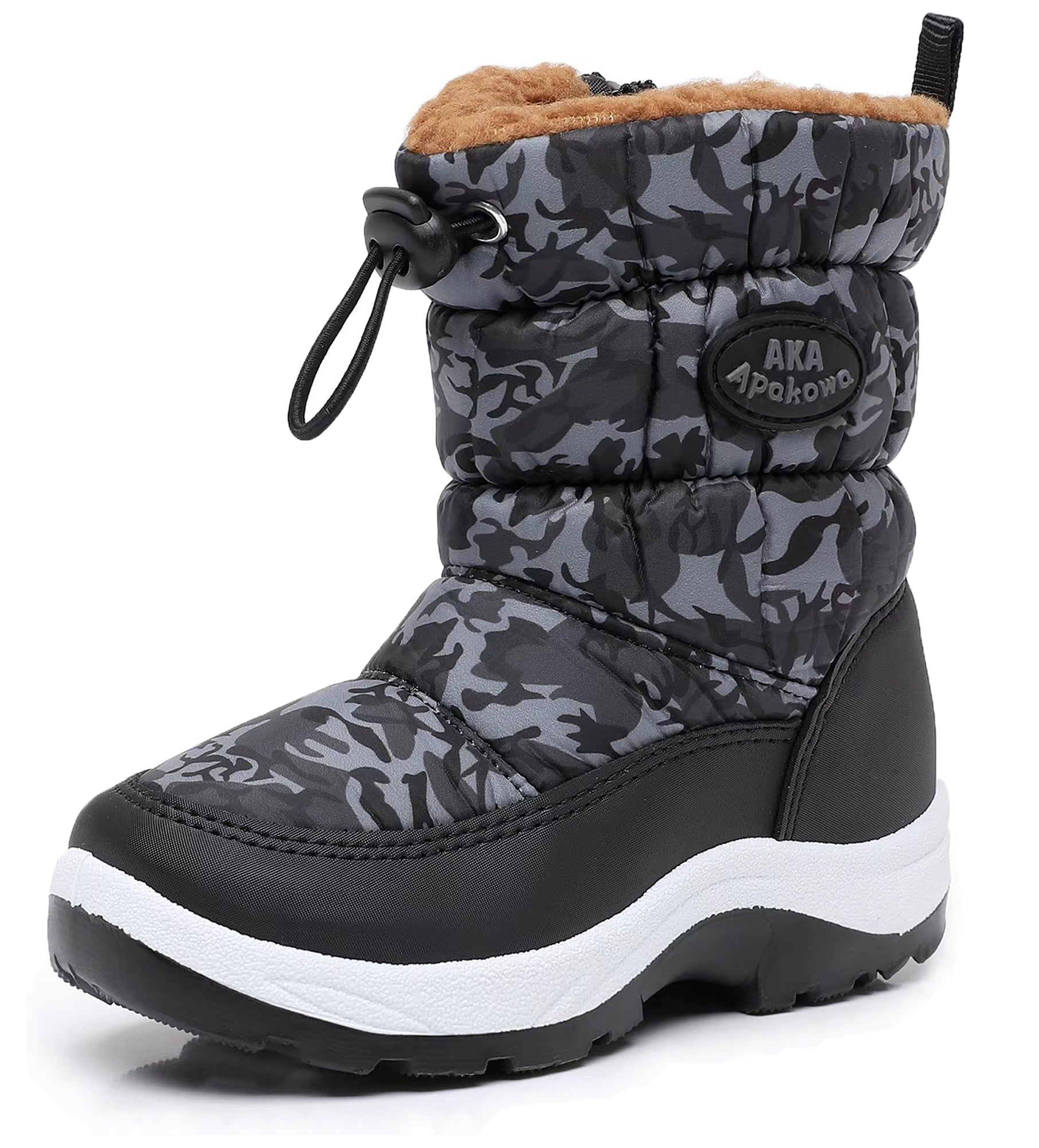 Apakowa Kids Boys Girls Snow Boots Side Zipper Water Resistant Warm Winter Boots (Toddler/Little Kid)-H0330-Black