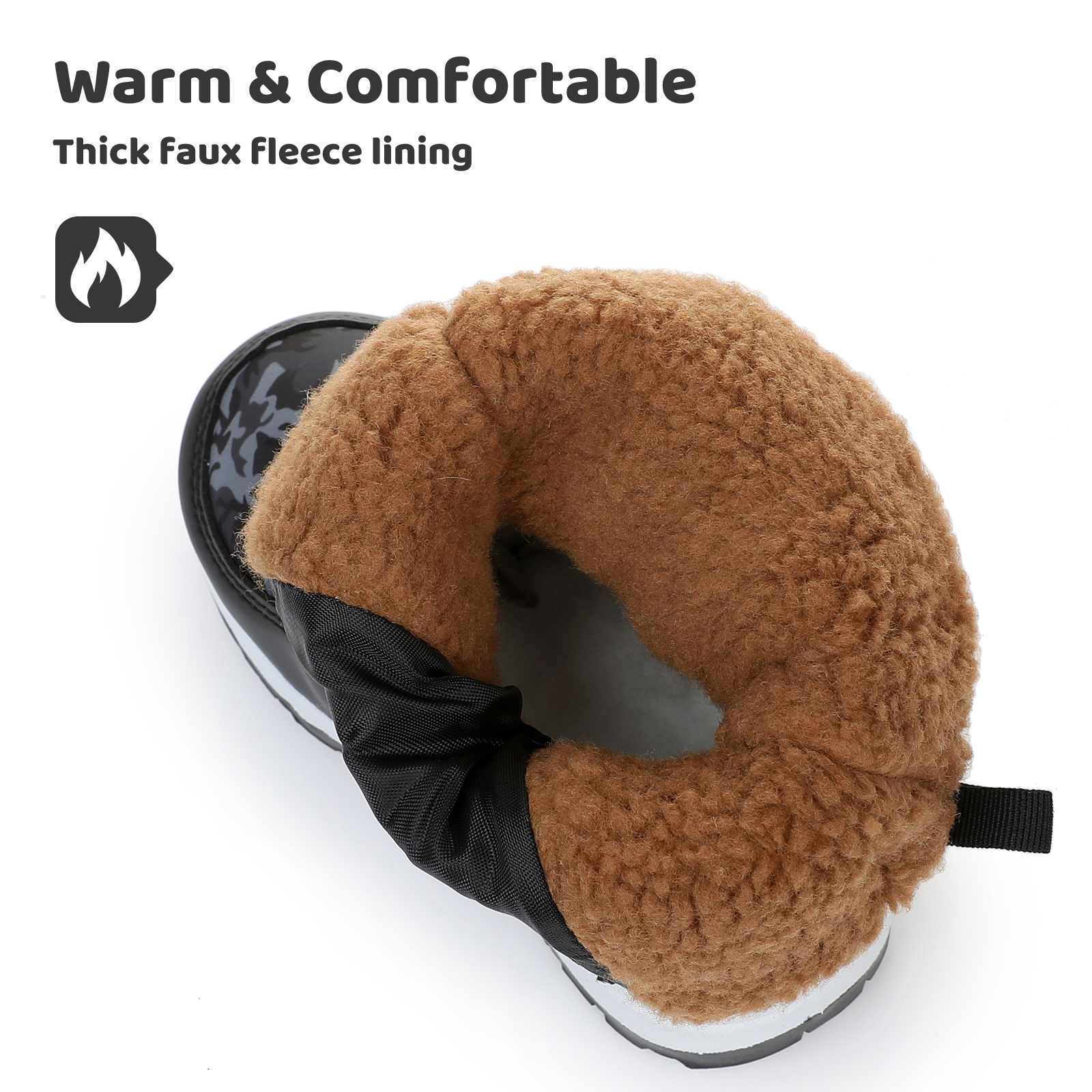 Apakowa Kids Boys Girls Snow Boots Side Zipper Water Resistant Warm Winter Boots (Toddler/Little Kid)-H0330-Black