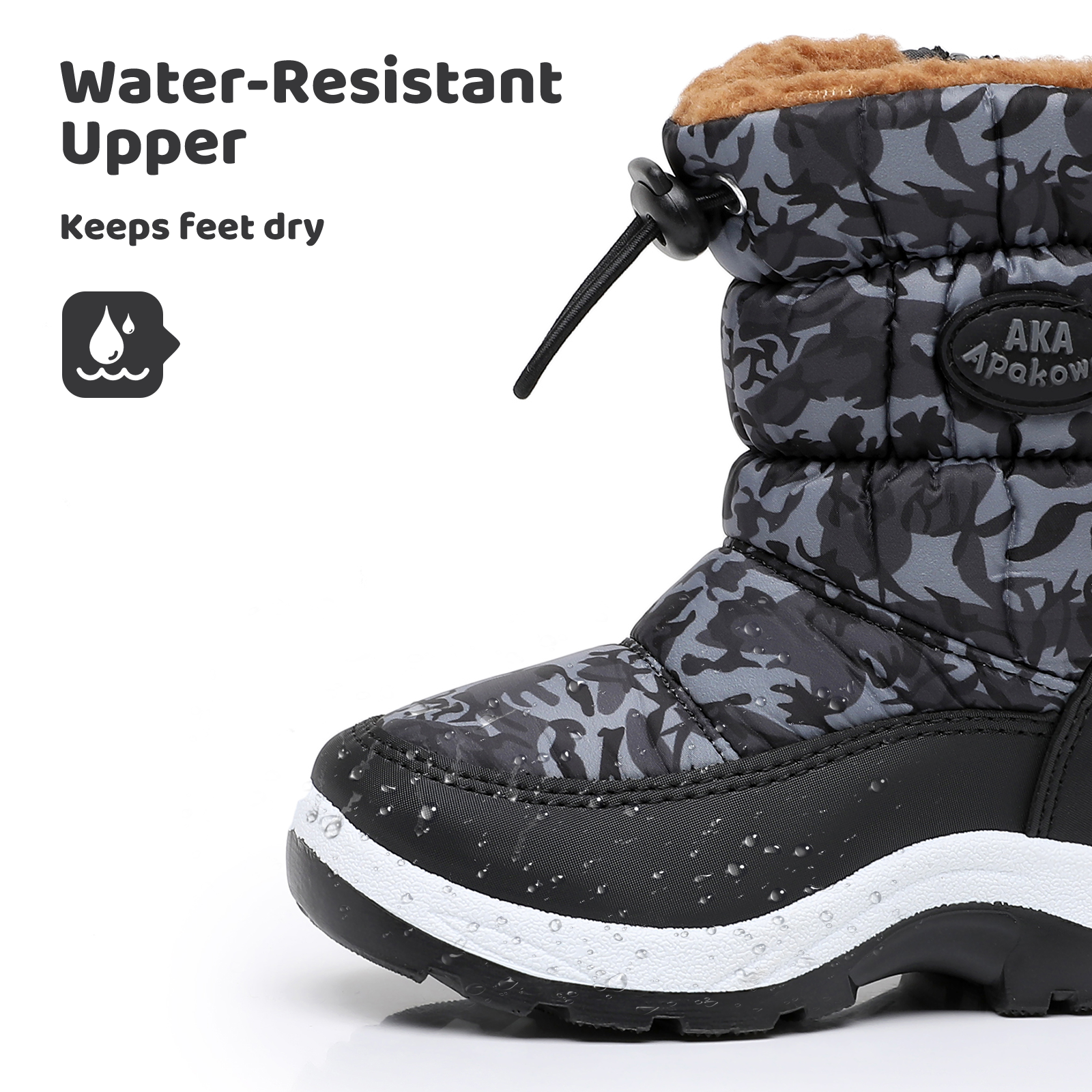 Apakowa Kids Boys Girls Snow Boots Side Zipper Water Resistant Warm Winter Boots (Toddler/Little Kid)-H0330-Black