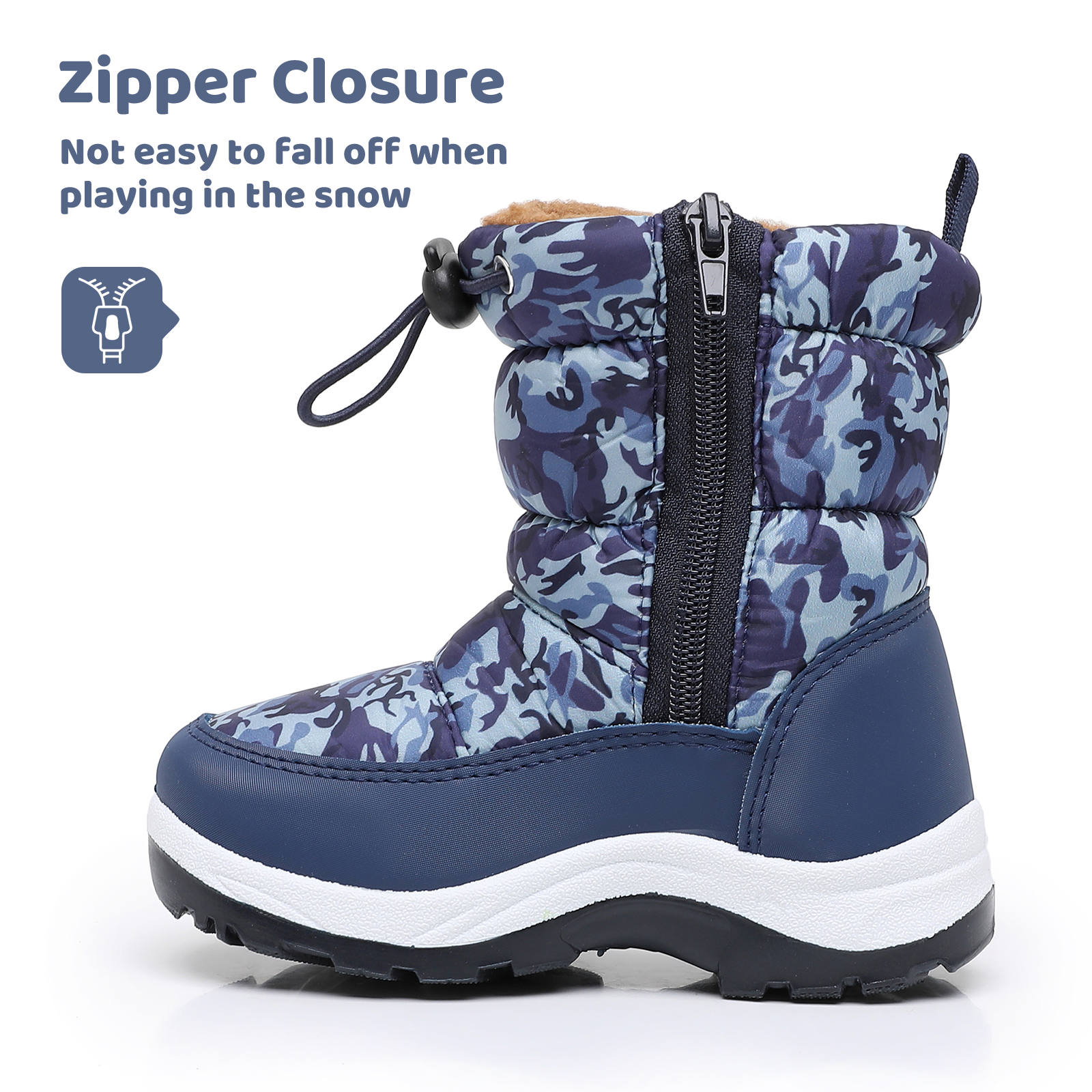 Apakowa Kids Boys Girls Snow Boots Side Zipper Water Resistant Warm Winter Boots (Toddler/Little Kid)-H0330-Blue