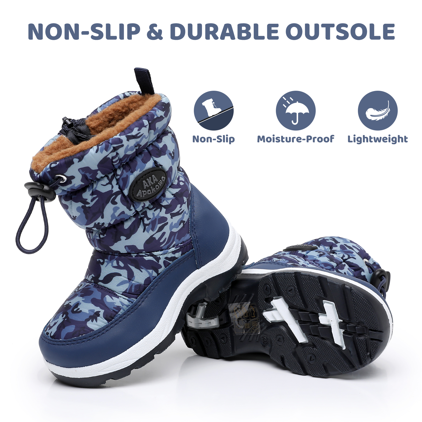 Apakowa Kids Boys Girls Snow Boots Side Zipper Water Resistant Warm Winter Boots (Toddler/Little Kid)-H0330-Blue