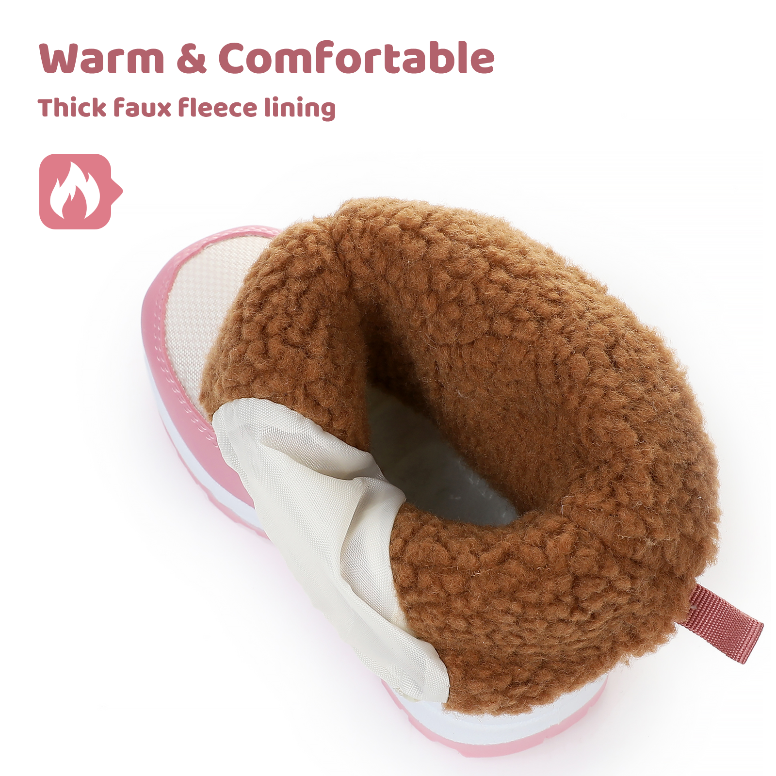 Apakowa Kids Boys Girls Snow Boots Side Zipper Water Resistant Warm Winter Boots (Toddler/Little Kid)-H0330-Pink