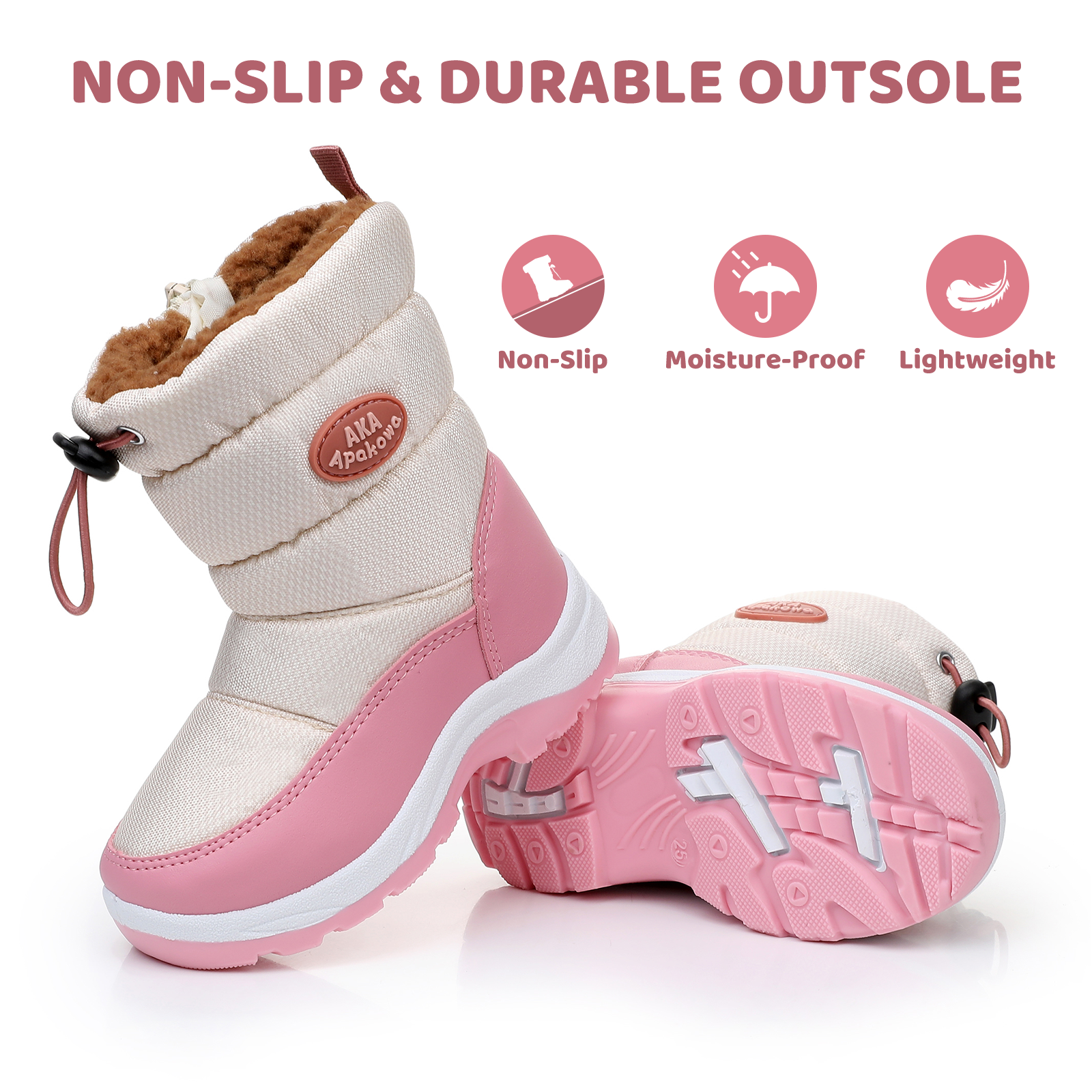 Apakowa Kids Boys Girls Snow Boots Side Zipper Water Resistant Warm Winter Boots (Toddler/Little Kid)-H0330-Pink