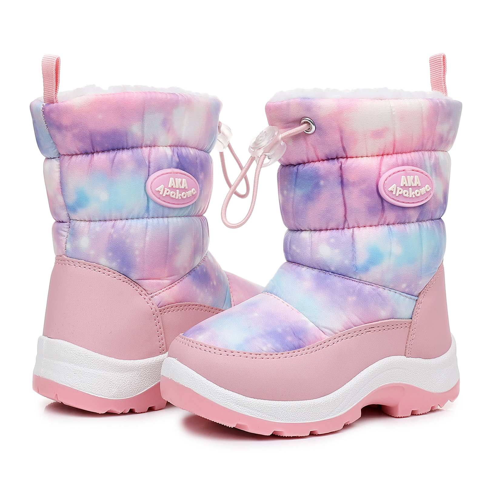 Apakowa Kids Boys Girls Snow Boots Side Zipper Water Resistant Warm Winter Boots (Toddler/Little Kid)-H0330-Multicolor