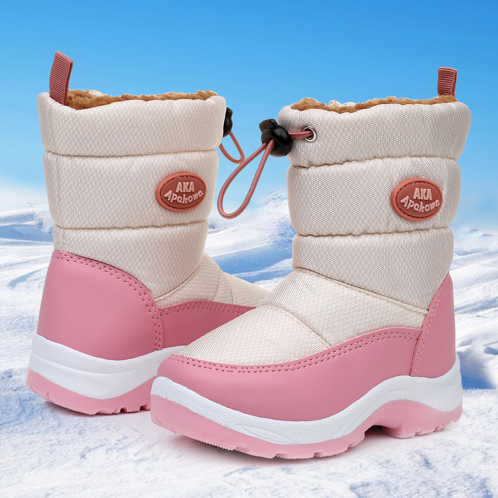 Apakowa Kids Boys Girls Snow Boots Side Zipper Water Resistant Warm Winter Boots (Toddler/Little Kid)-H0330-Pink
