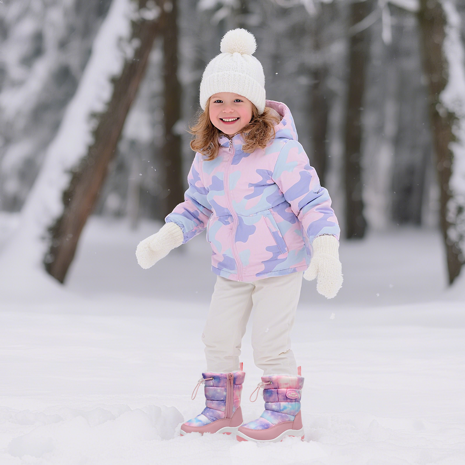 Apakowa Kids Boys Girls Snow Boots Side Zipper Water Resistant Warm Winter Boots (Toddler/Little Kid)-H0330-Multicolor