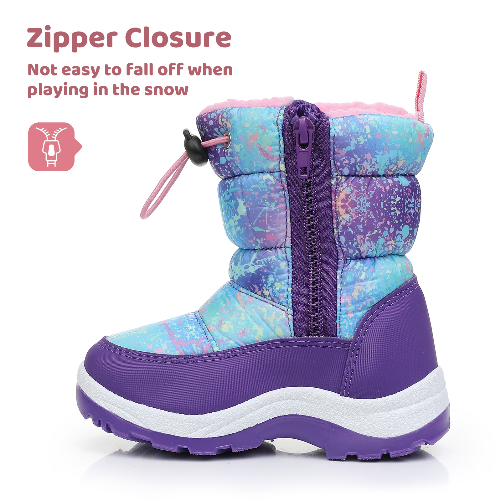 Apakowa Kids Boys Girls Snow Boots Side Zipper Water Resistant Warm Winter Boots (Toddler/Little Kid)-H0330-Rainbow