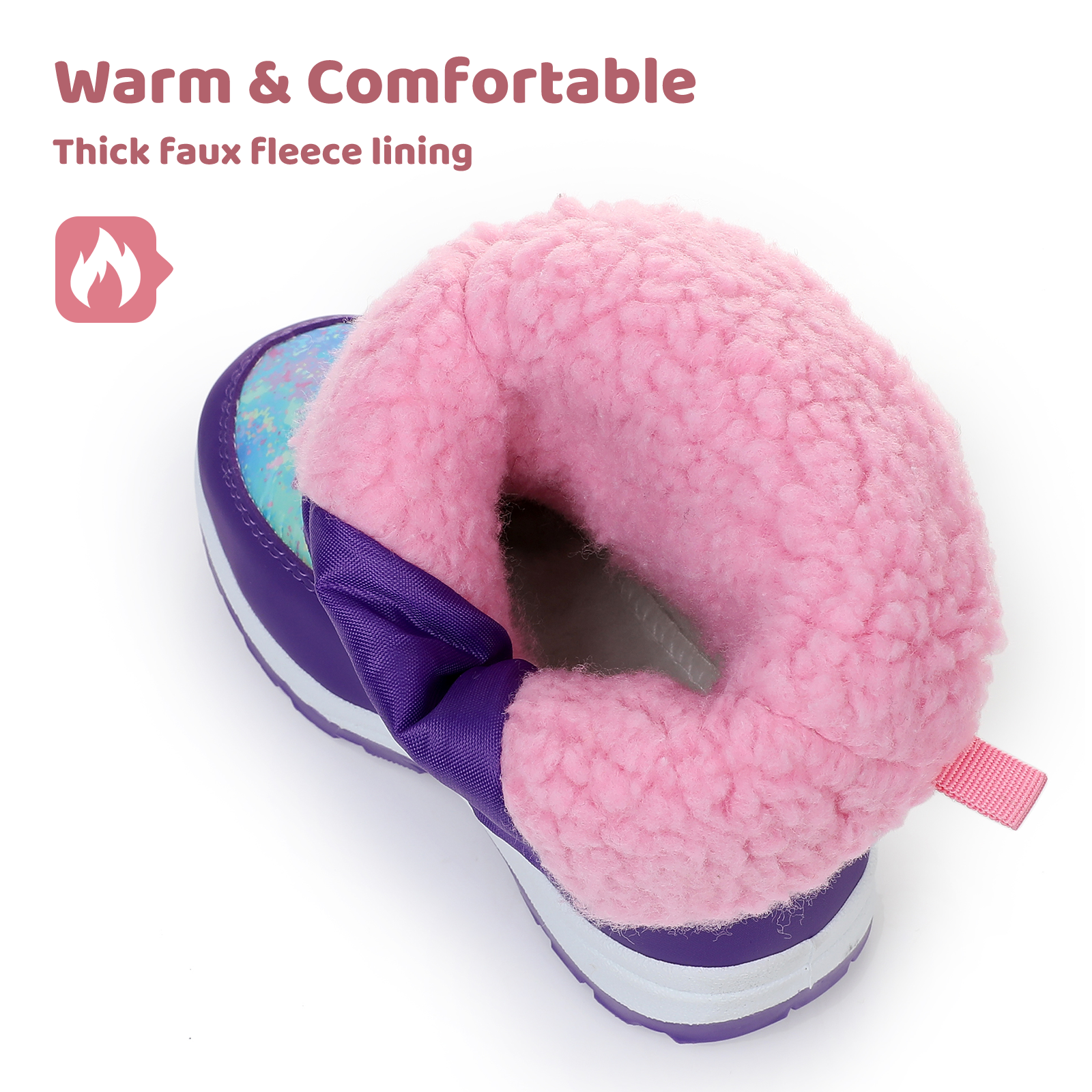 Apakowa Kids Boys Girls Snow Boots Side Zipper Water Resistant Warm Winter Boots (Toddler/Little Kid)-H0330-Rainbow