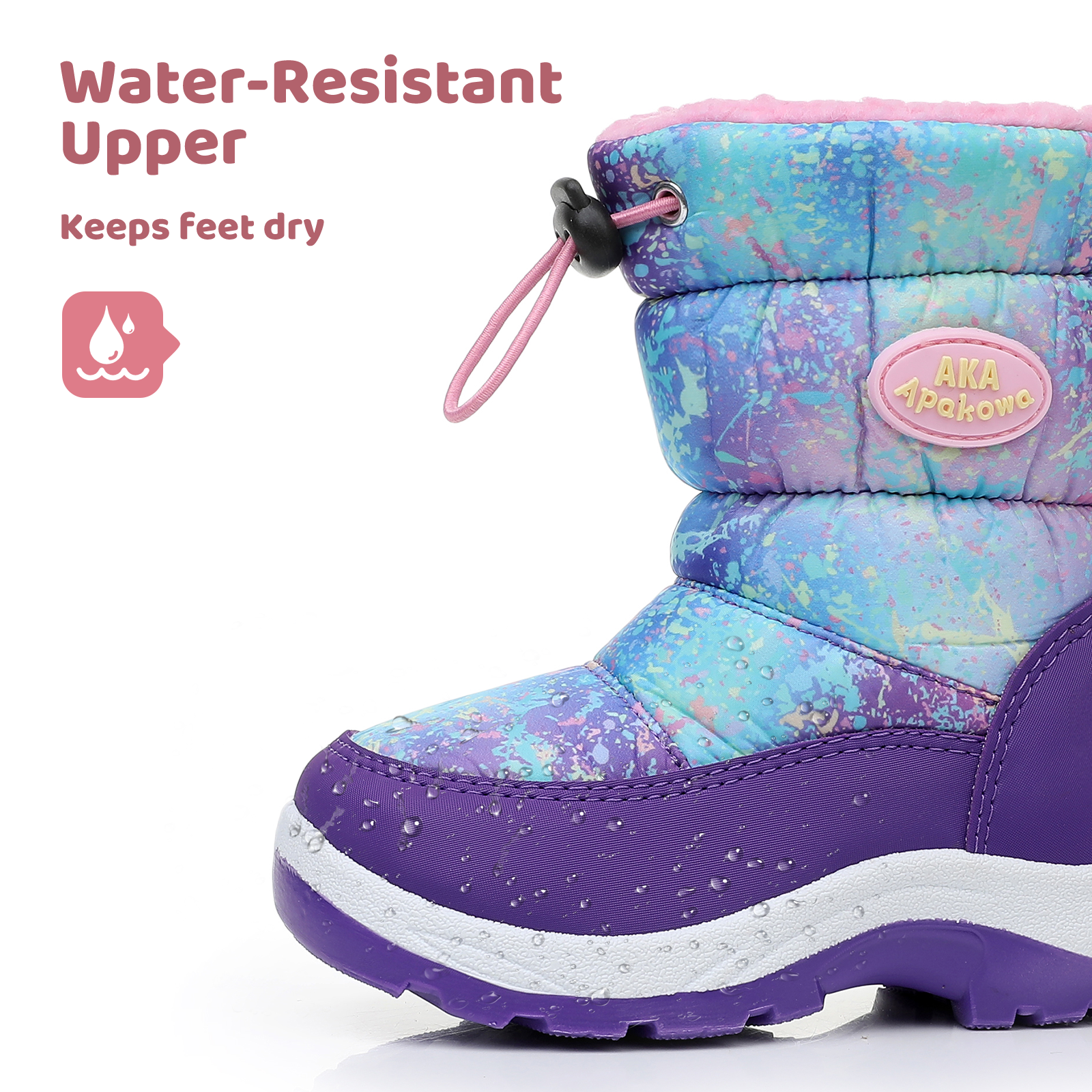 Apakowa Kids Boys Girls Snow Boots Side Zipper Water Resistant Warm Winter Boots (Toddler/Little Kid)-H0330-Rainbow