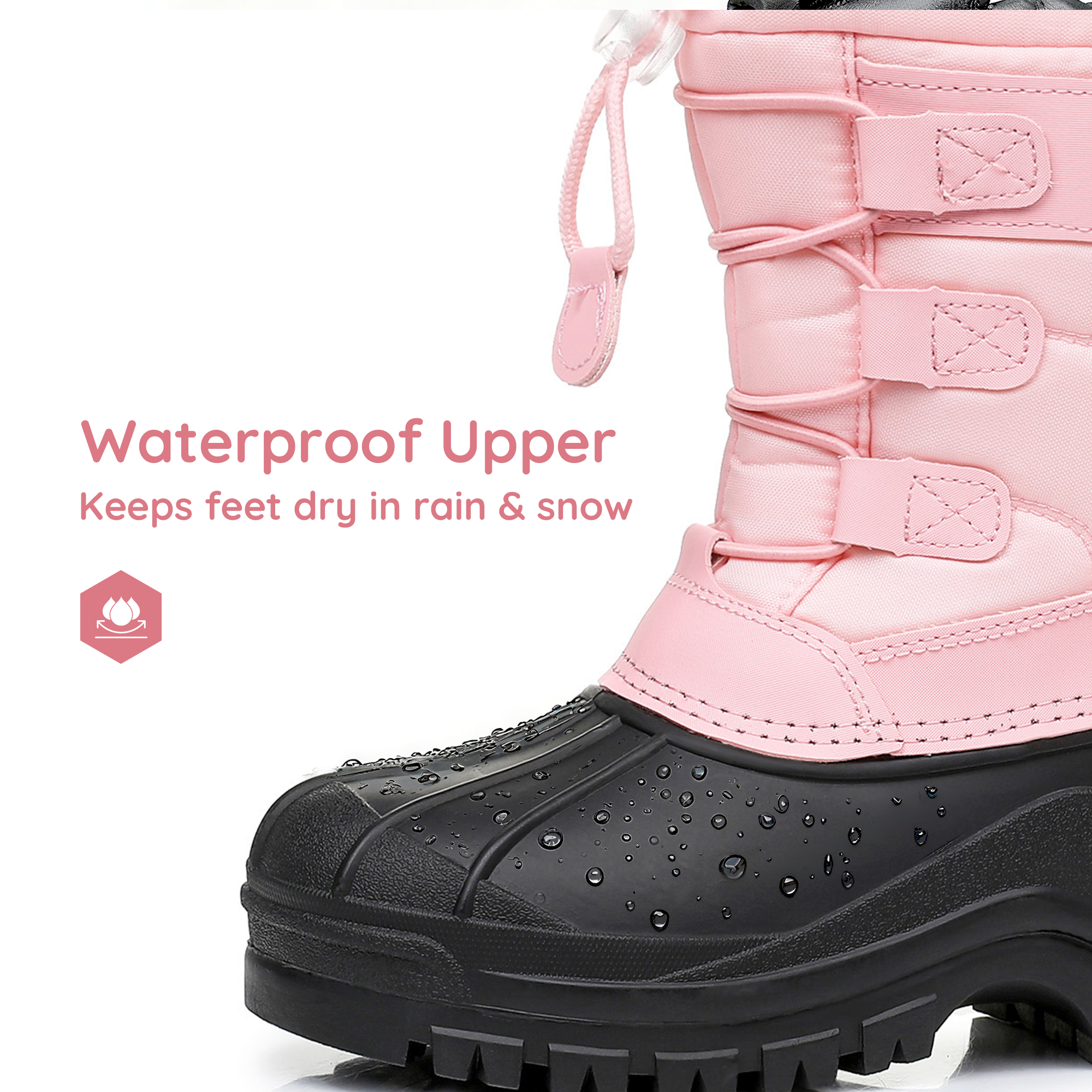 Apakowa Kids Boys Girls Winter Snow Boots Waterproof Outdoor Insulated Snow Boots (Little Kid/Big Kid)-H3307-Pink
