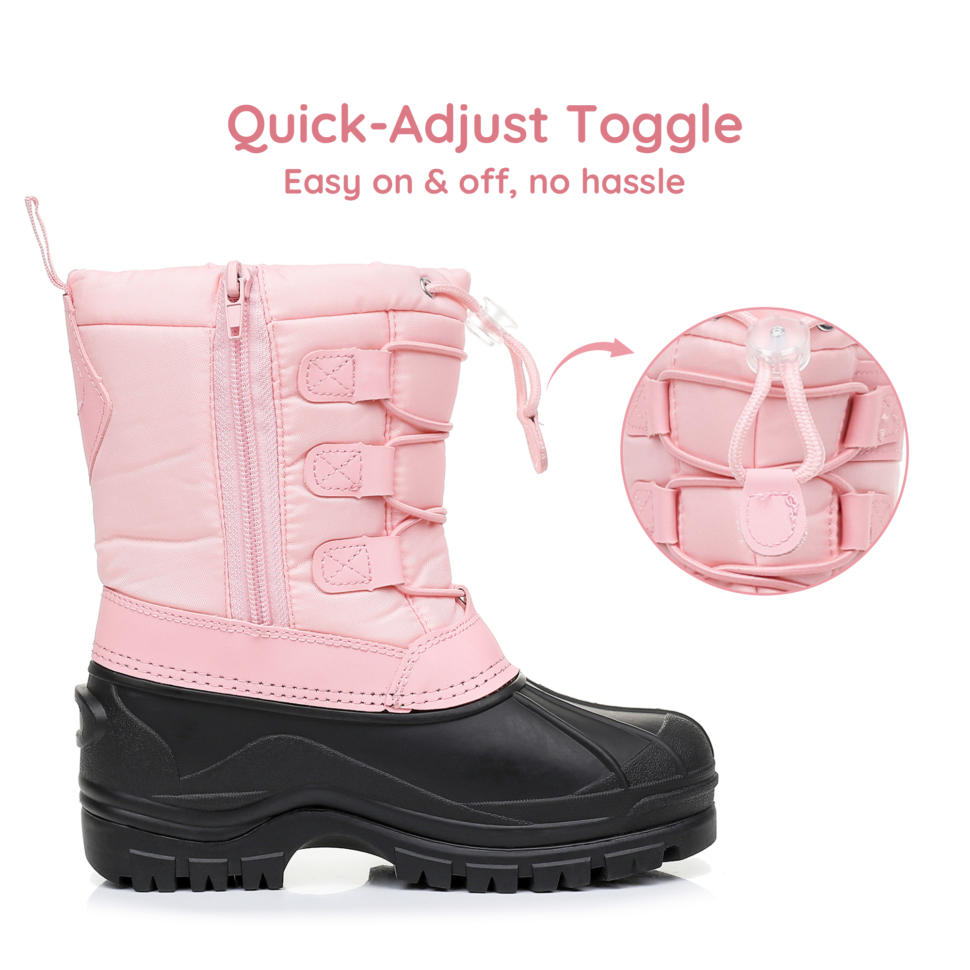 Apakowa Kids Boys Girls Winter Snow Boots Waterproof Outdoor Insulated Snow Boots (Little Kid/Big Kid)-H3307-Pink
