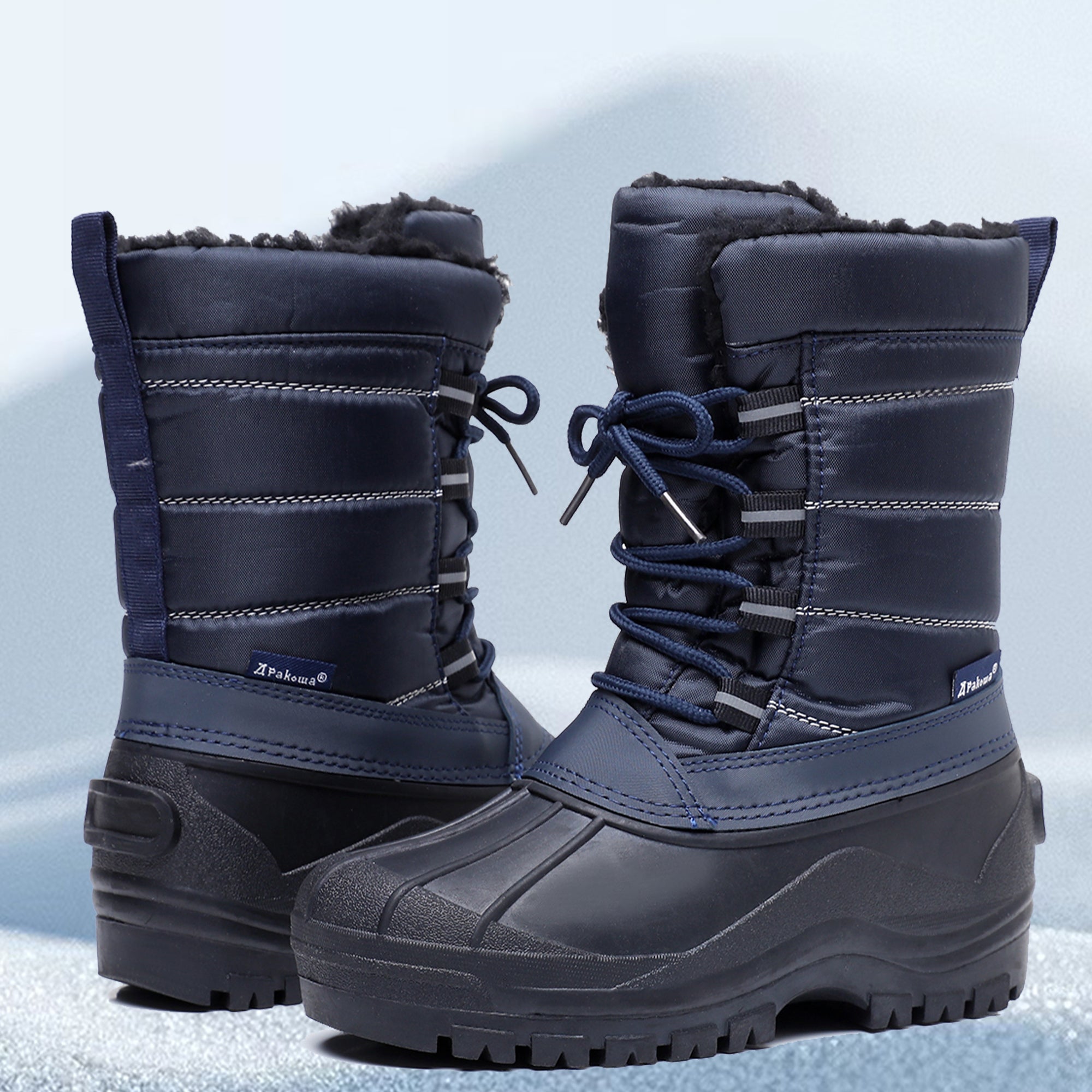 Apakowa Kids Boys Girls Winter Snow Boots Waterproof Outdoor Insulated Snow Boots (Little Kid/Big Kid)-H8323-Navy