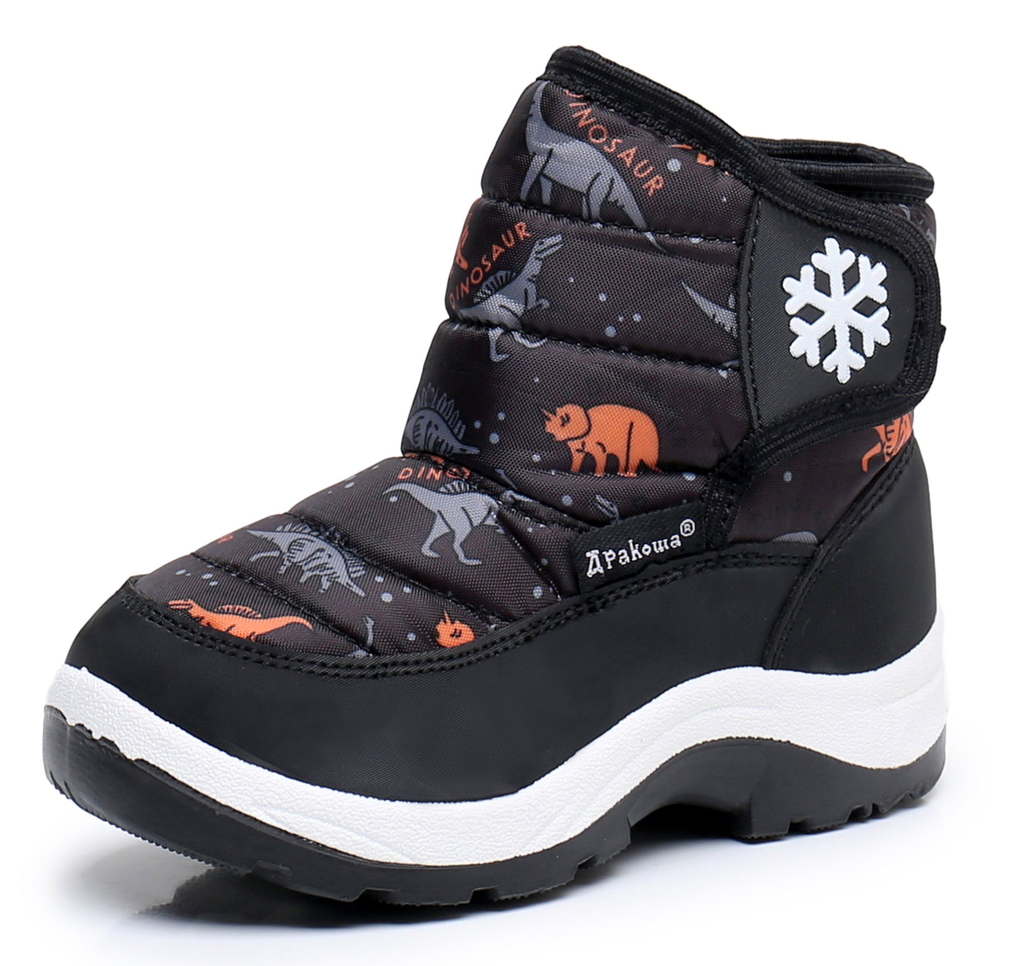 Blikcon Boys Girls Snow Boots Water Resistance Cold Weather Winter Boots-HDL010-BlackDinosaur