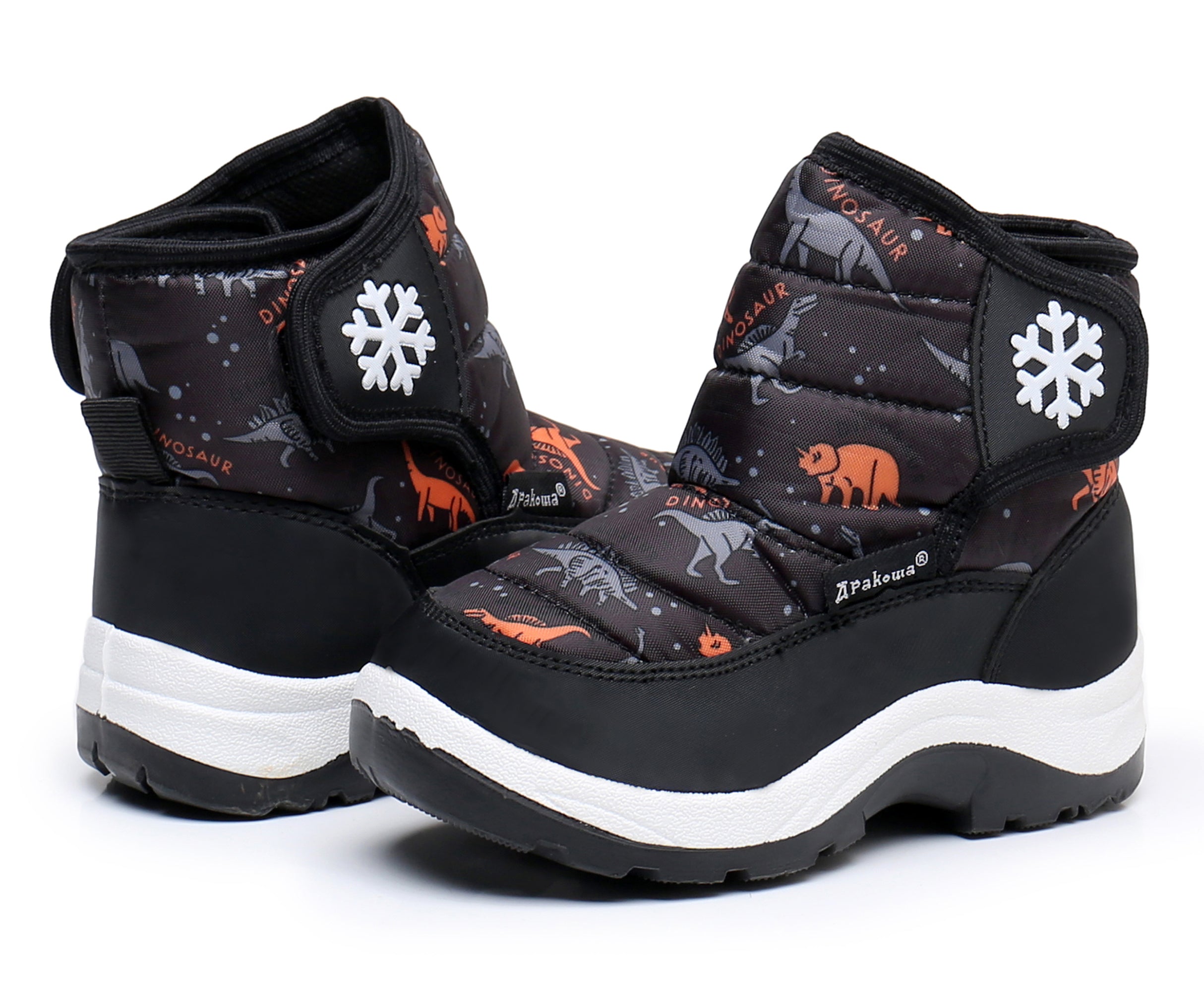 Blikcon Boys Girls Snow Boots Water Resistance Cold Weather Winter Boots-HDL010-BlackDinosaur