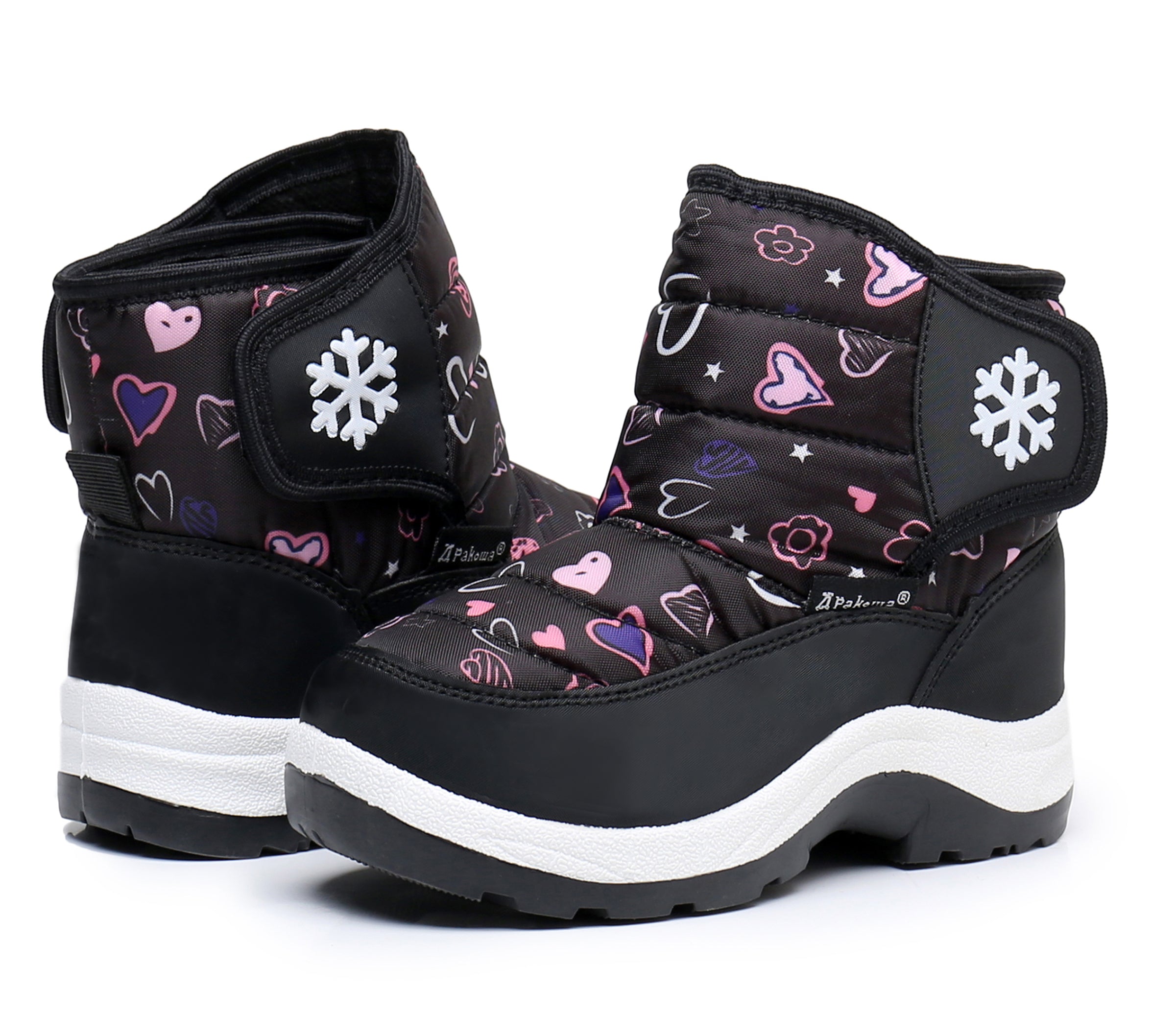 Blikcon Boys Girls Snow Boots Water Resistance Cold Weather Winter Boots-HDL010-BlackHeart