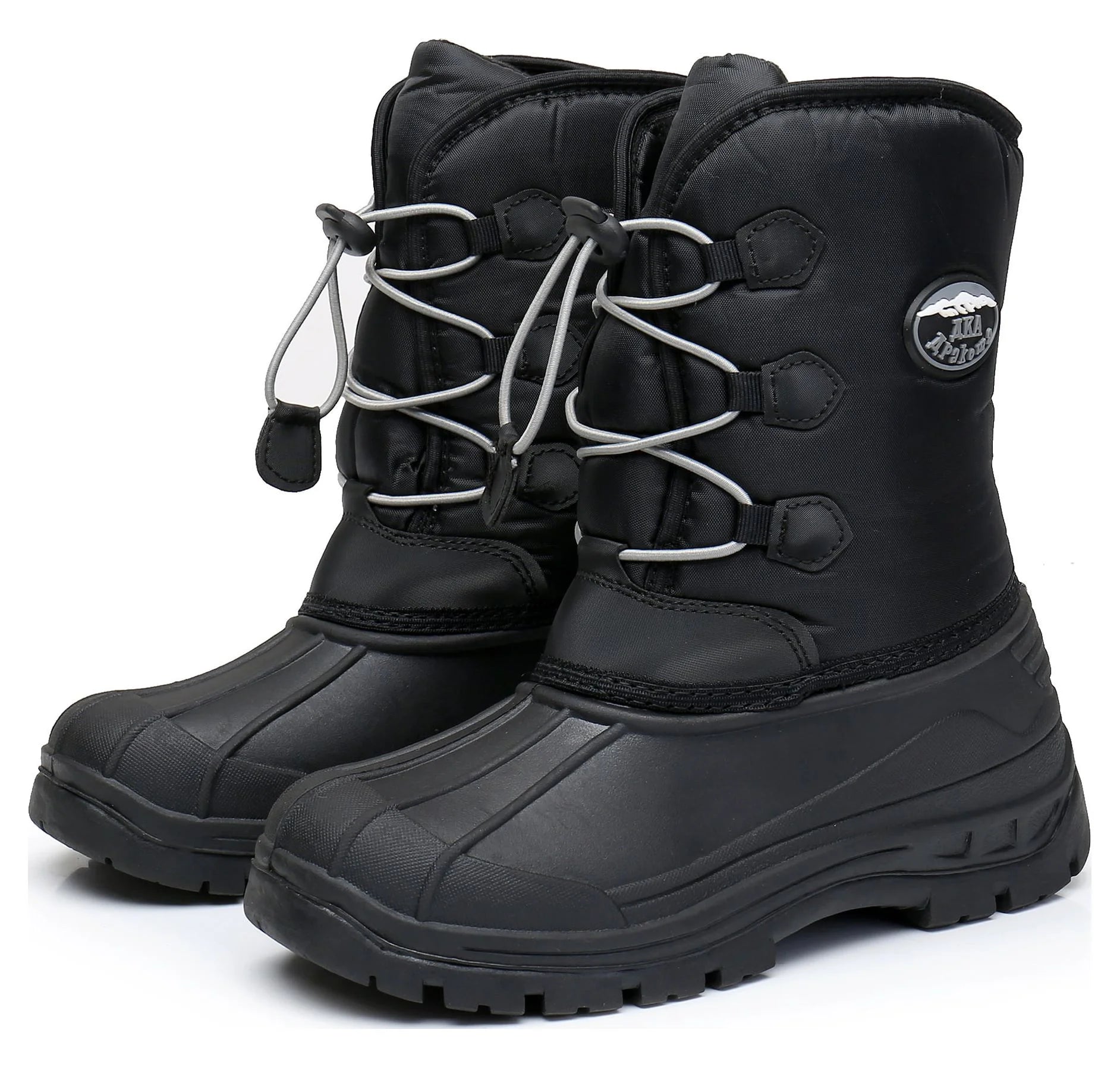 Apakowa Kids Boys Winter Snow Boots Insulated Watetproof Boys Winter Boots(Little Kid/Big Kid)-HDL019-Black/Grey