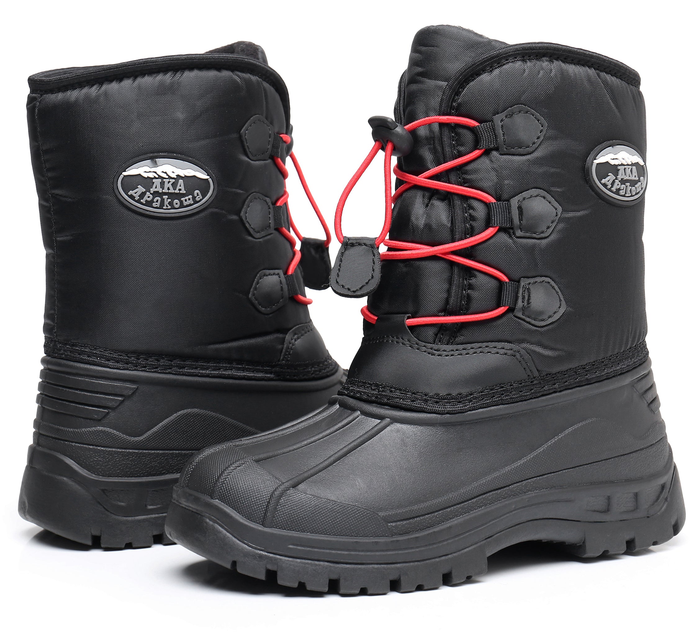 Apakowa Kids Boys Winter Snow Boots Insulated Watetproof Boys Winter Boots(Little Kid/Big Kid)-HDL019-Black/Red