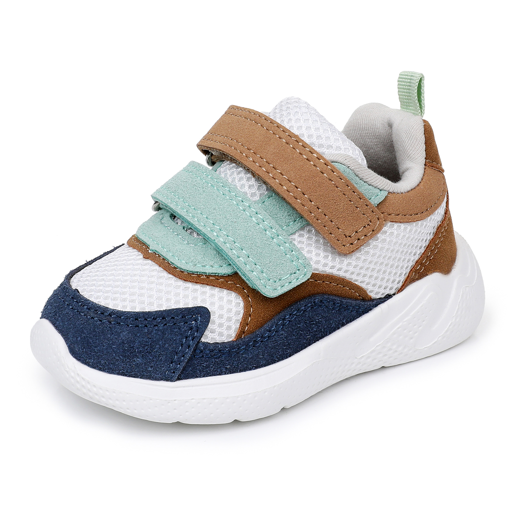 Apakowa Infant & Toddler Boys Girls Sneakers – Breathable Mesh First Walker Shoes with Adjustable Strap or Elastic Laces, Lightweight Non-Slip Athletic Shoes for Early Walkers (6-24 Months)-RF527-Khaki/Navy/0live