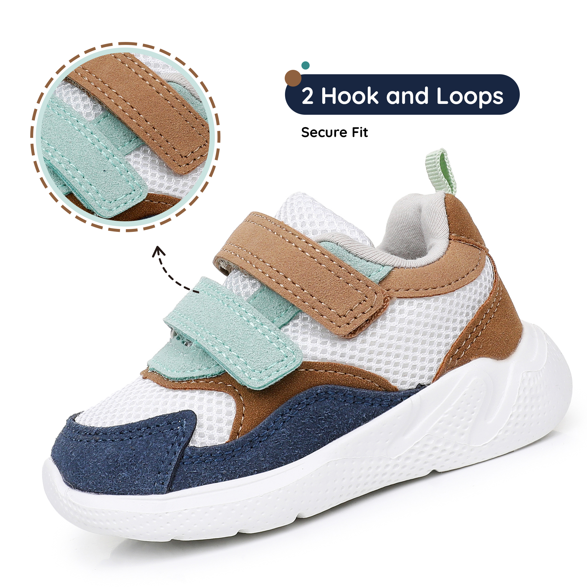 Apakowa Infant & Toddler Boys Girls Sneakers – Breathable Mesh First Walker Shoes with Adjustable Strap or Elastic Laces, Lightweight Non-Slip Athletic Shoes for Early Walkers (6-24 Months)-RF527-Khaki/Navy/0live