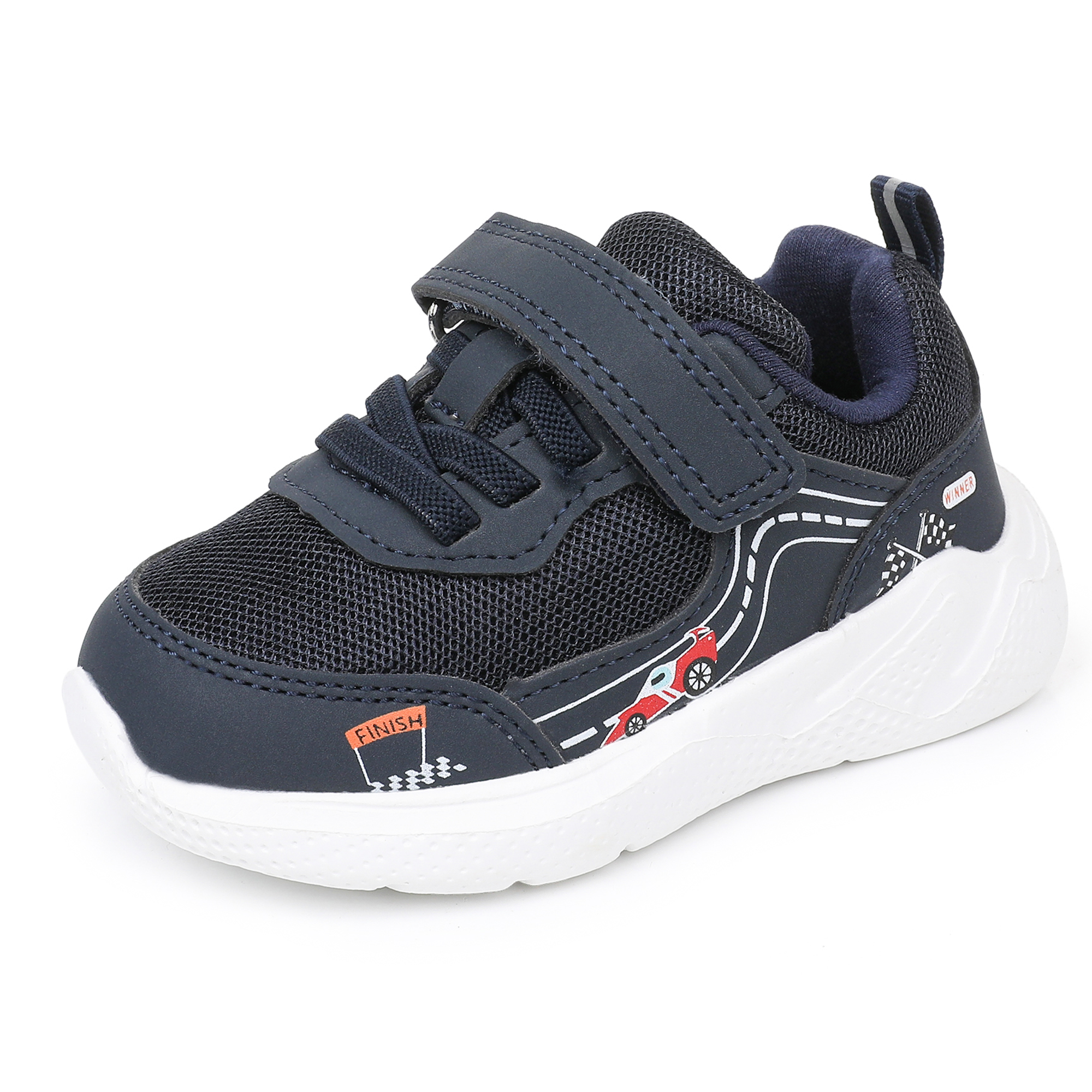 Apakowa Infant & Toddler Boys Girls Sneakers – Breathable Mesh First Walker Shoes with Adjustable Strap or Elastic Laces, Lightweight Non-Slip Athletic Shoes for Early Walkers (6-24 Months)-RF528-Navy