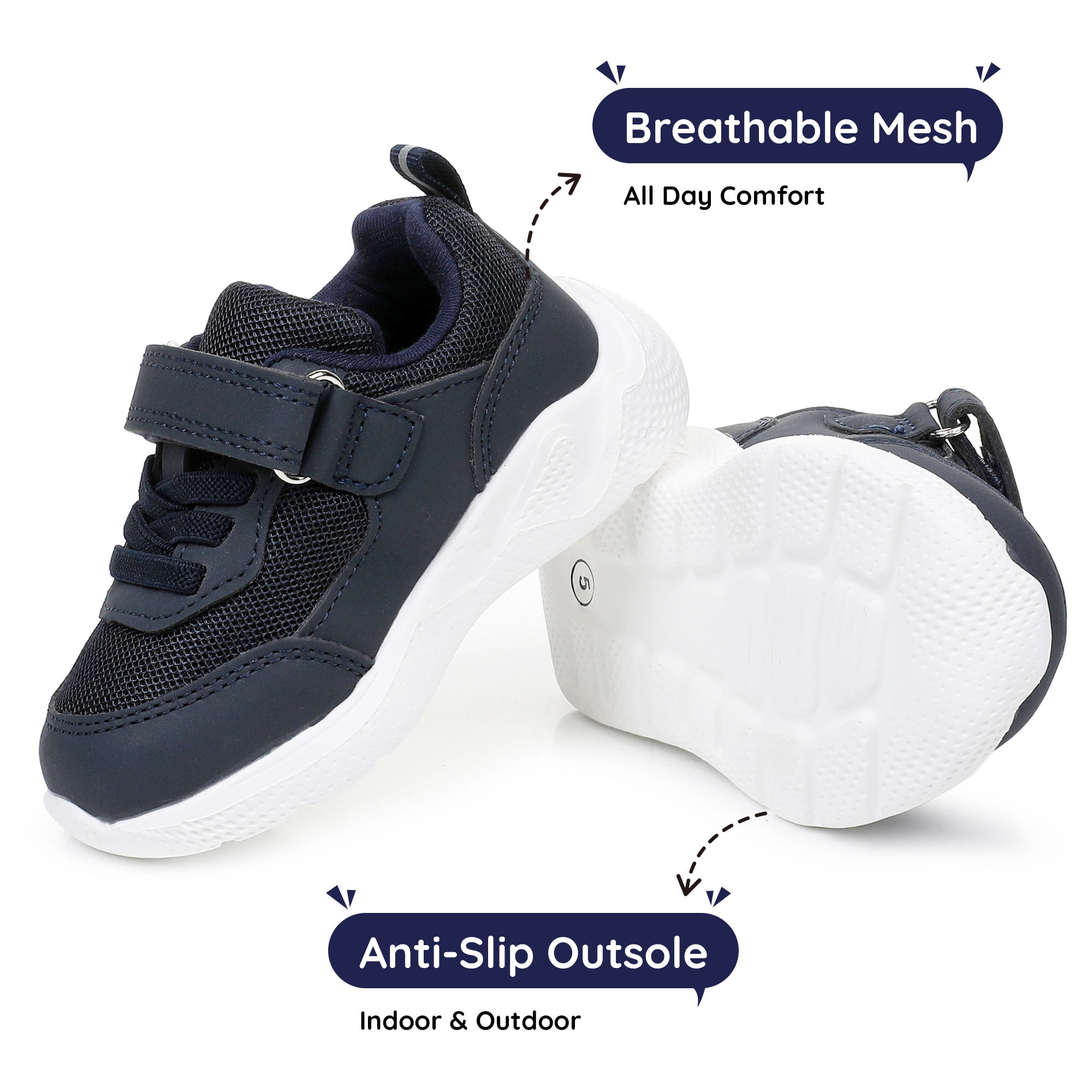 Apakowa Infant & Toddler Boys Girls Sneakers – Breathable Mesh First Walker Shoes with Adjustable Strap or Elastic Laces, Lightweight Non-Slip Athletic Shoes for Early Walkers (6-24 Months)-RF528-Navy